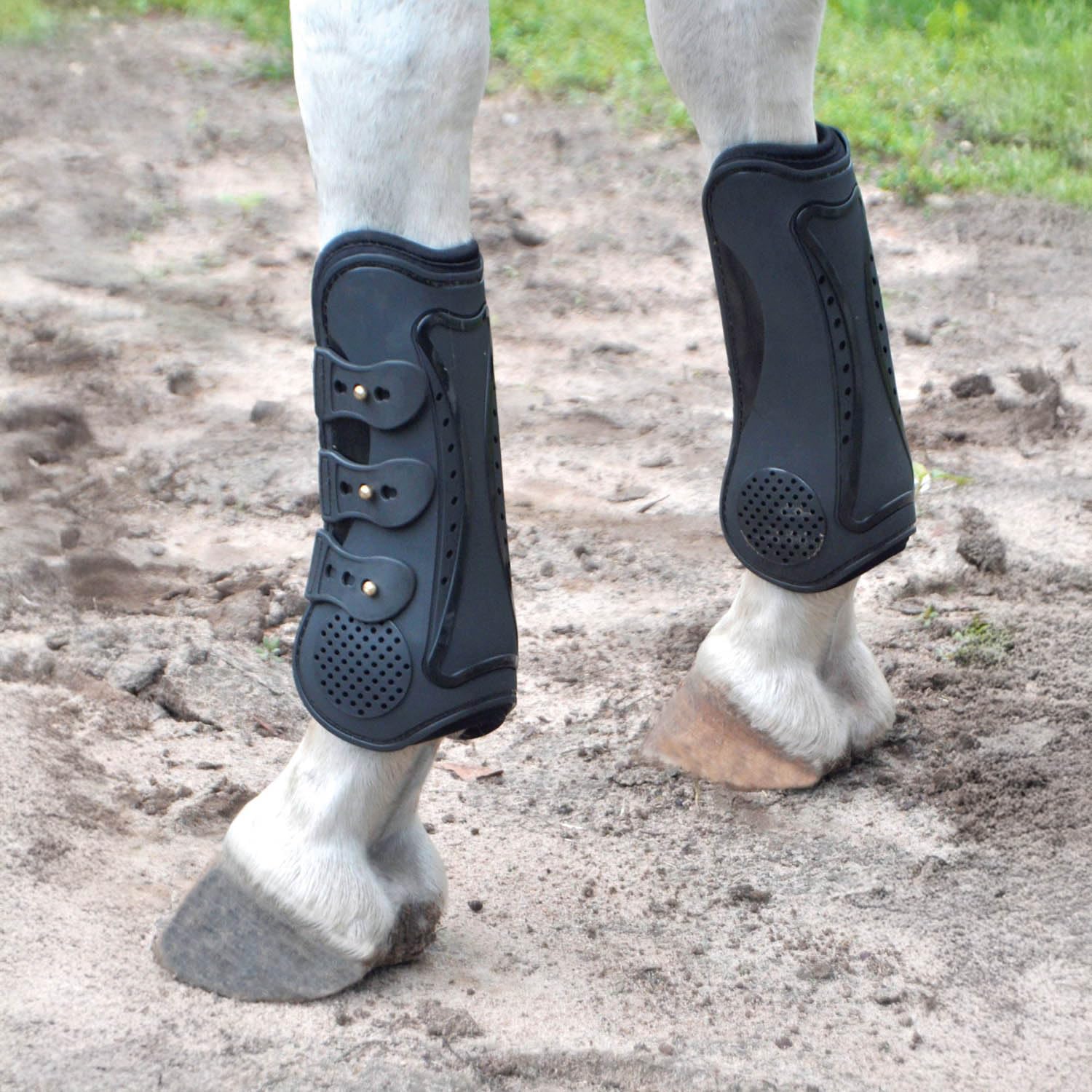 Jeffers Equine Uniquely English Tendon Boots - Black, Open Front Horse Boots, Training Equipment, Protective Gear & Leg Protection for Jumping, Dressage, Training & Travel - Medium Size