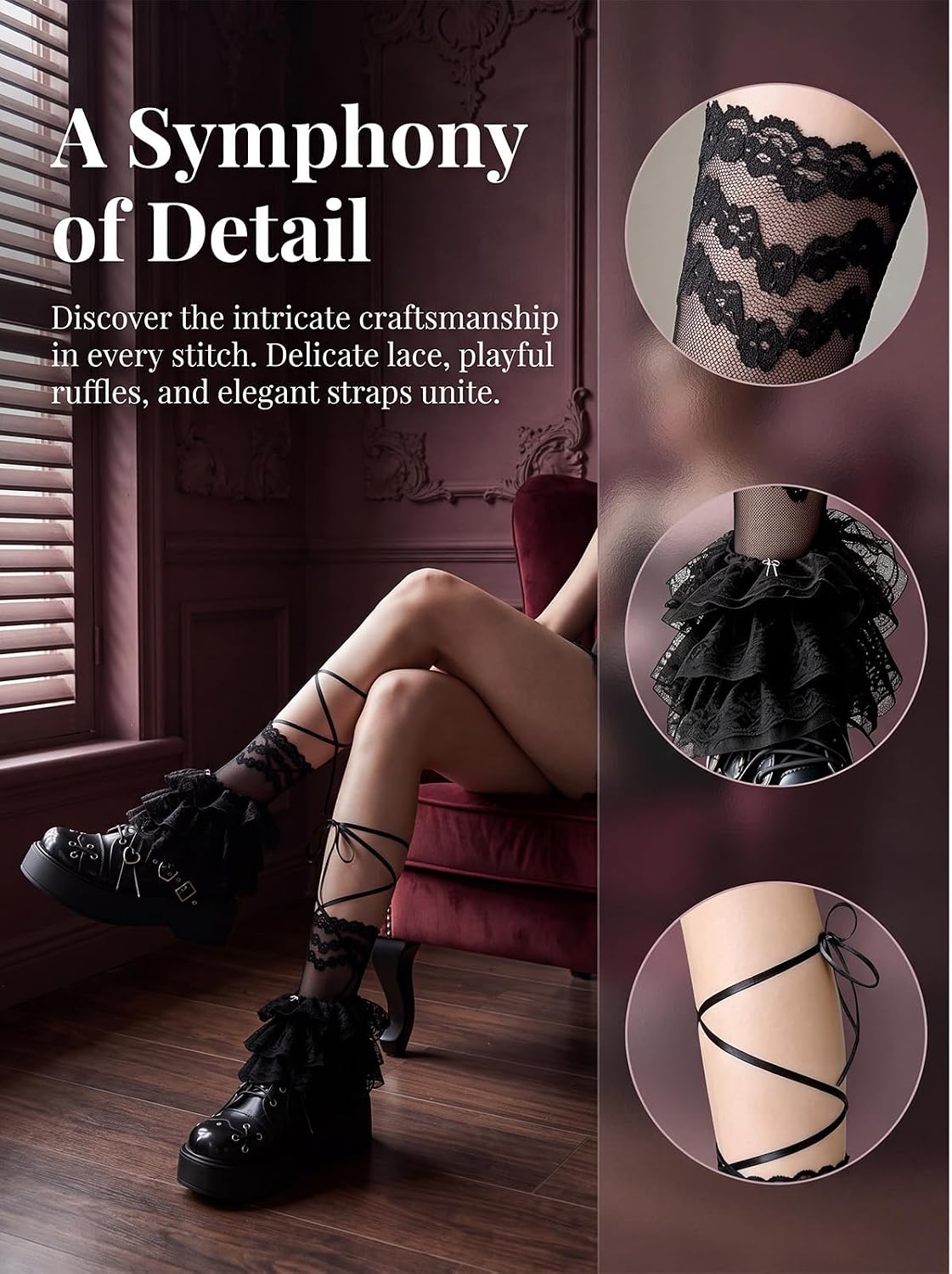 YELAIVP Y2K Strap Leg Warmer Sock With Bow Tie Cute Lace Trim Ankle Socks For Daily Commuting/Traveling/Shopping image 4