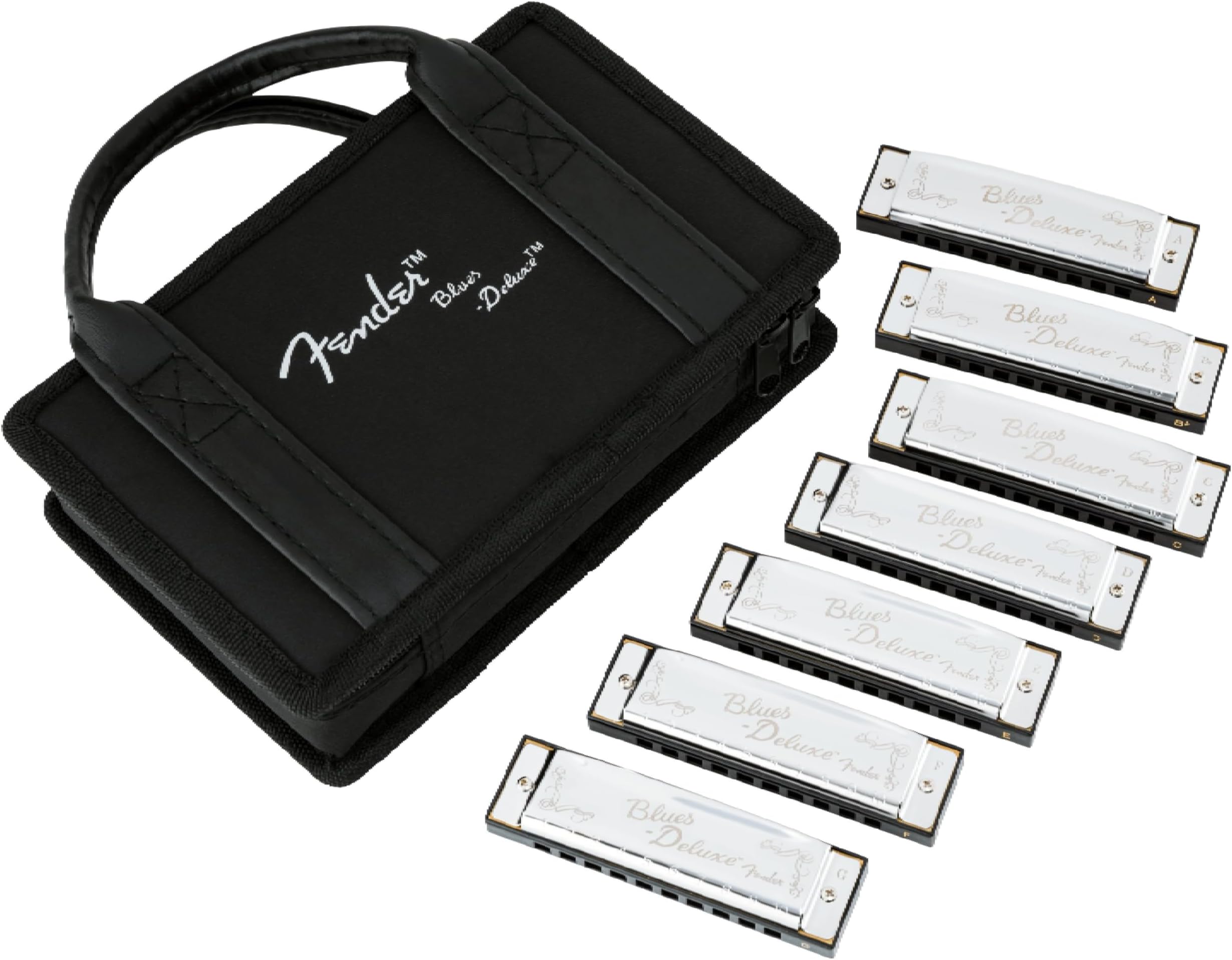 Blues Deluxe Harmonica, Pack of 7 with case (Keys C, G, A, D, F, E, B Flat)