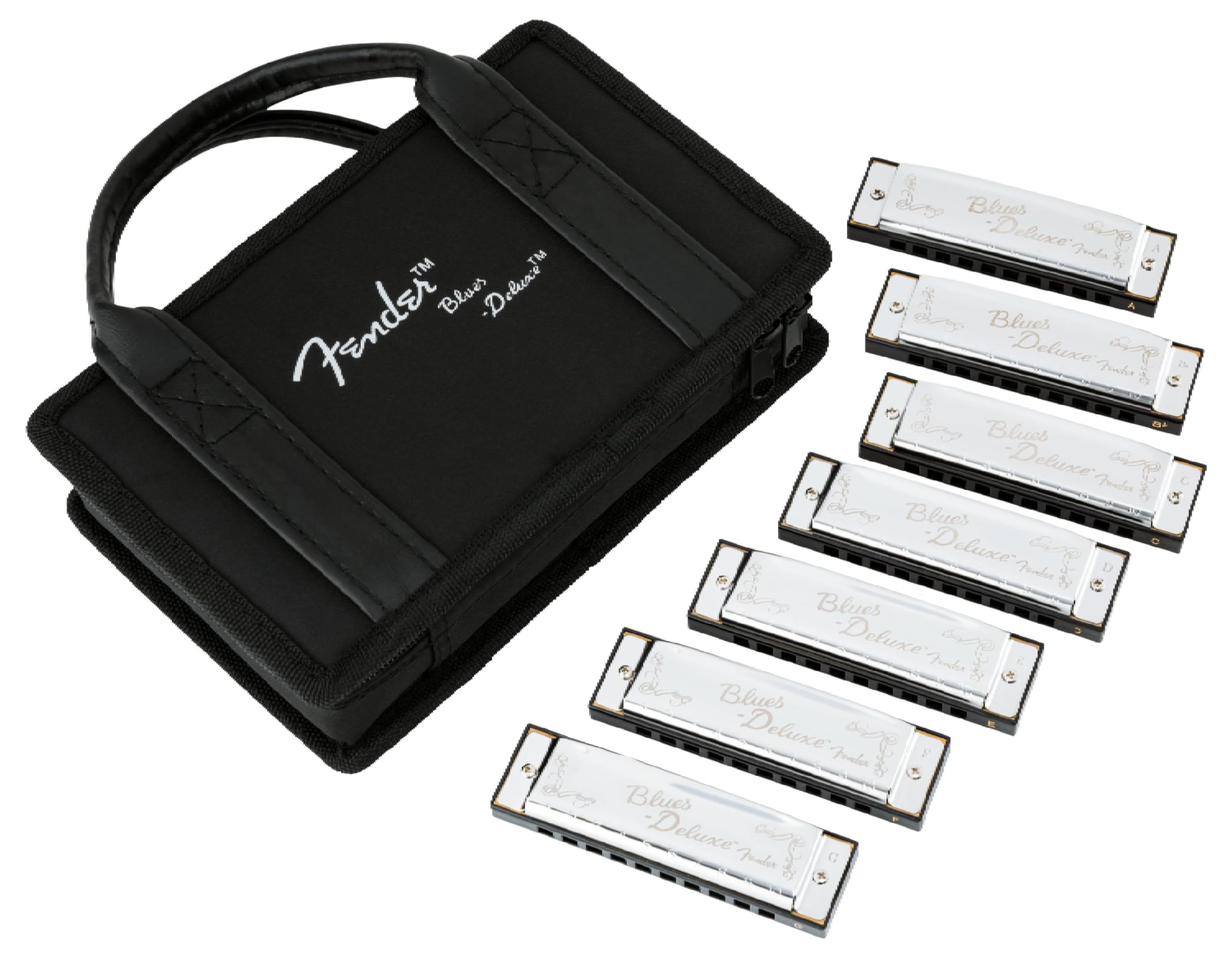 Fender Blues Deluxe Harmonica, Pack of 7 with case (Keys C, G, A, D, F, E, B Flat)