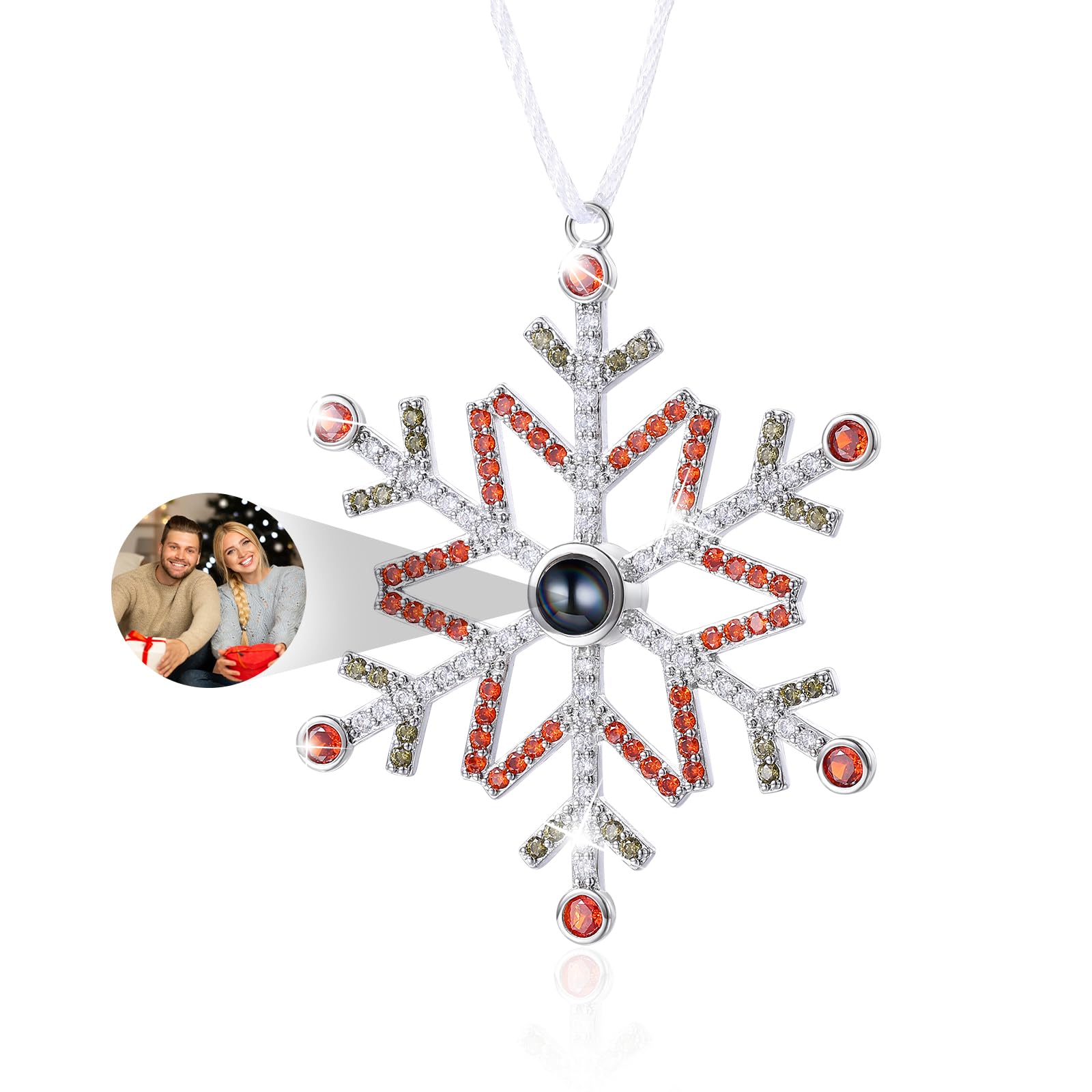 Personalized Christmas Ornaments with Picture Inside Custom Snowflake Photo Projection Pendant Ornament for Christmas Tree Family Couples Wedding