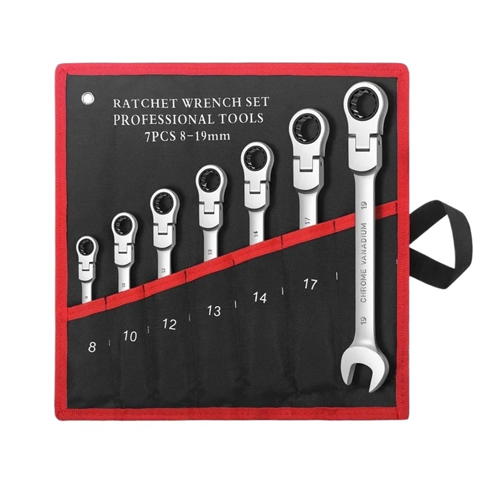 ZGUOUZANTYE Ratcheting Wrench Set, Ratcheting Combination Wrench Set Metric Flexible Head Spanner Chrome Vanadium Steel Flex-Head Ratchet(7pcs(8-19mm))