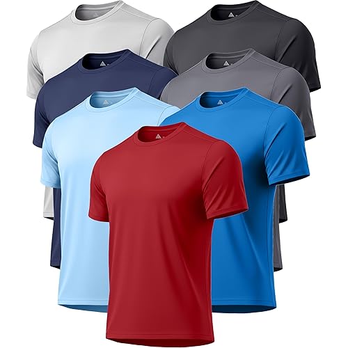 ZITY 7 Pack T-Shirts for Men Rashguard UPF 50+ Athletic Workout Tee Shirt Sun Protection Fast Dry Moisture Wicking Swim Shirt