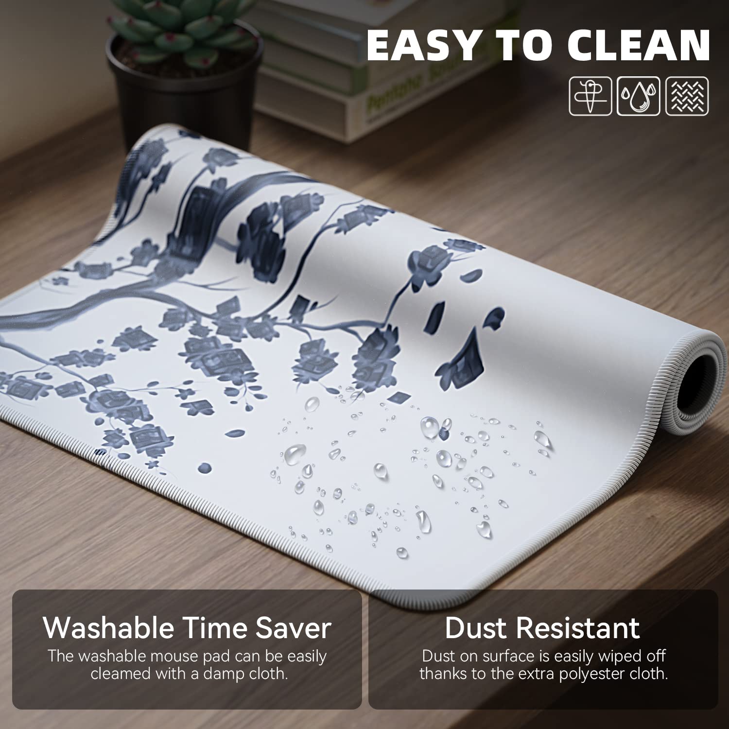 EFISH Japanisches Pflaumenblüten-Mauspad (31,5 × 11,8 × 0,3 cm), erweitertes großes Mauspad, Schreibtischunterlage, genähte Kanten, rutschfeste Gummiunterseite, Gaming-Mauspad XL - 5