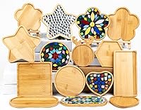 Lanyani 10PCS Wooden Mosaic Bases Assorted Shapes for DIY Coaster Kits - Sealed Bamboo Surfaces for Glass Tile Crafts Adults Kids