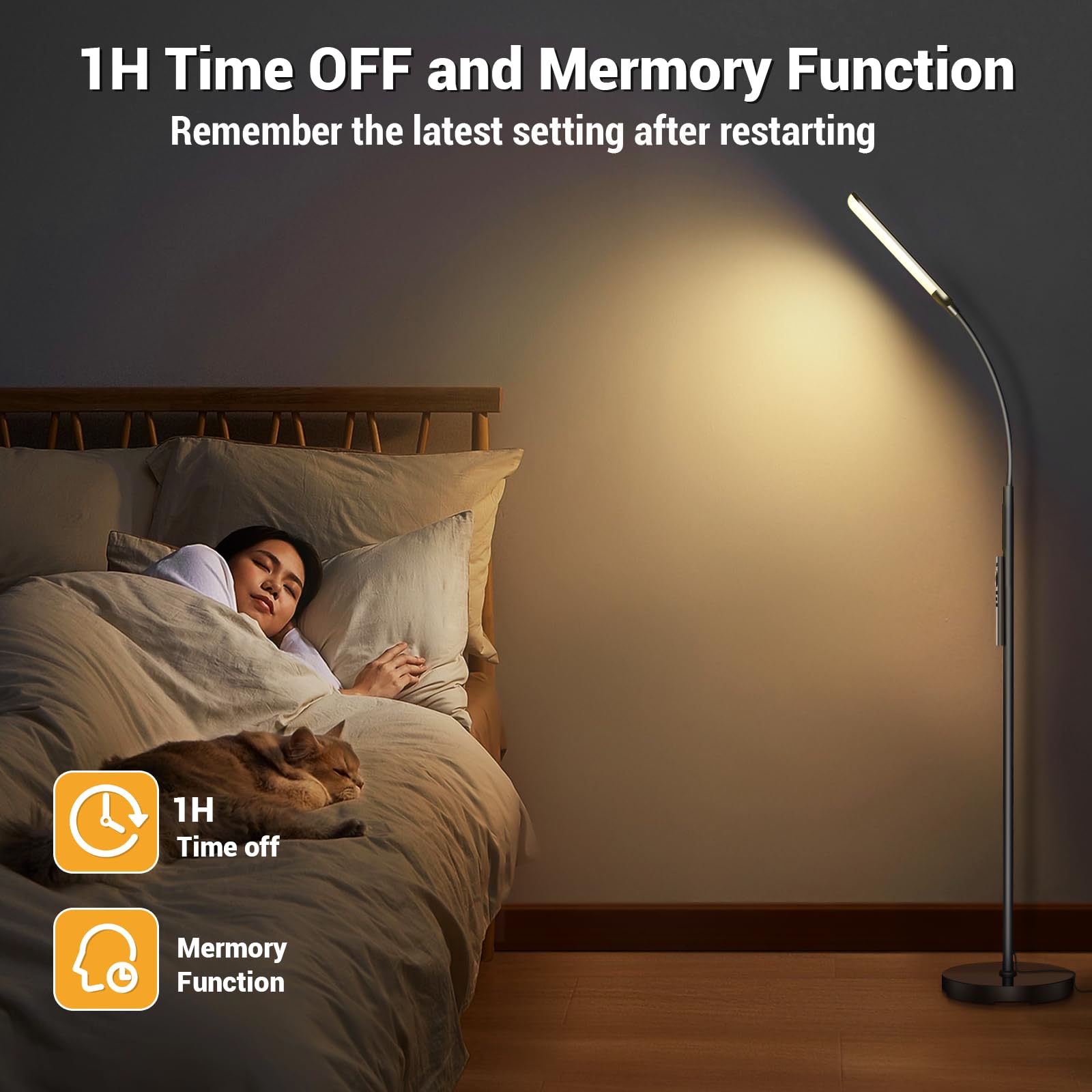 YICAIZI Lampada da Terra LED 18W 1200LM con Telecomando - 4 Tonalità di Colore & 4 Livelli Luminosità Regolabile - Piantana da Lettura per Soggiorno, Camera da Letto, Ufficio - Nero
