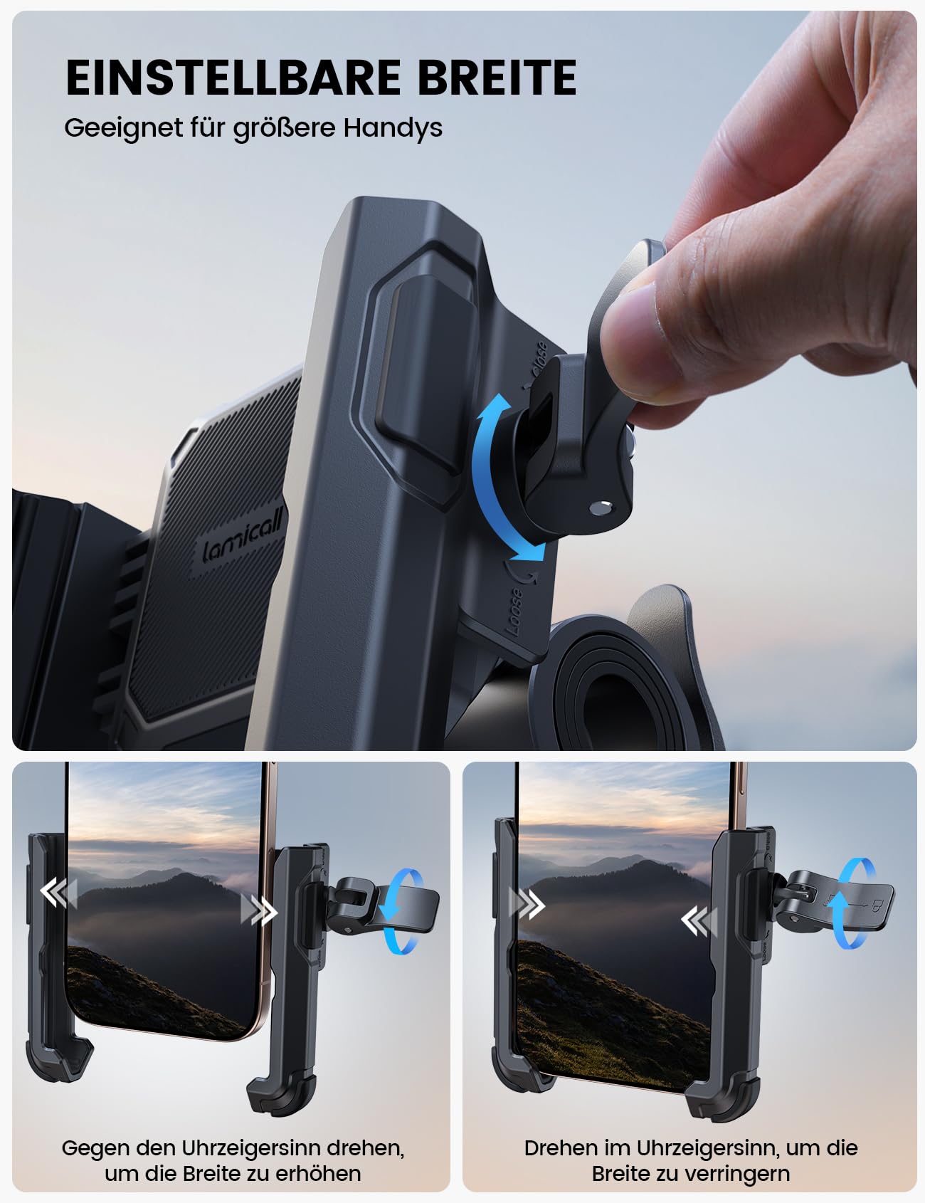 Lamicall Fahrrad Handyhalterung, Motorrad Handyhalter - [Gut für Videoaufnahmen] 360° Drehbare Handy Fahrradhalterung, Universal Handy Halterung Fahrradlenker für iPhone 17 16 15, Samsung, Smartphone
