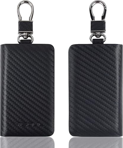 Miniatura 2 de VISOUL Funda de cuero para llavero de automóvil para hombres y mujeres, funda protectora de llavero inteligente con gancho de metal y llavero