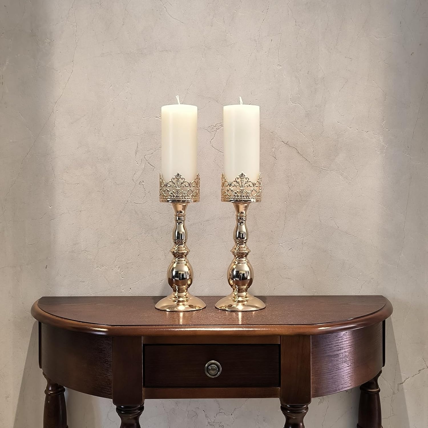 Candle Holders for Pillar Candles Gothic Gold Vintage Tall Candle Holders Set of 2 Decorative Large Table Centerpieces Candle Stand Decor (Gold 2PCS A) - Image 5