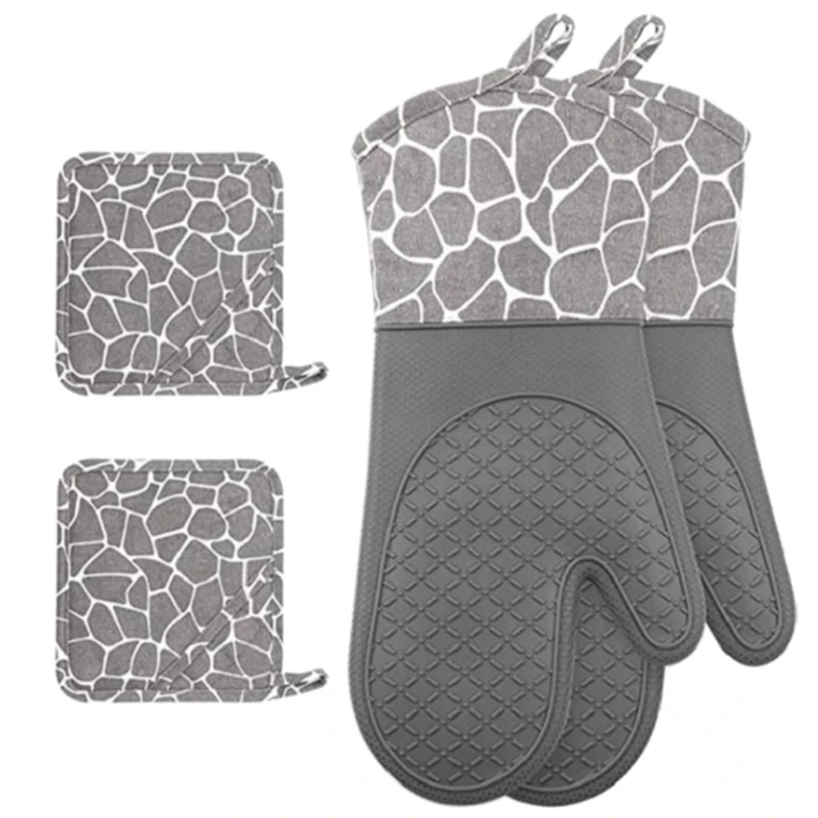 Professionelle Silikon-Ofenhandschuhe, leicht zu reinigen, hitzebeständige Handschuhe, Grillhandschuh, universelle Backhandschuhe for Küchenaufgaben(Gray)