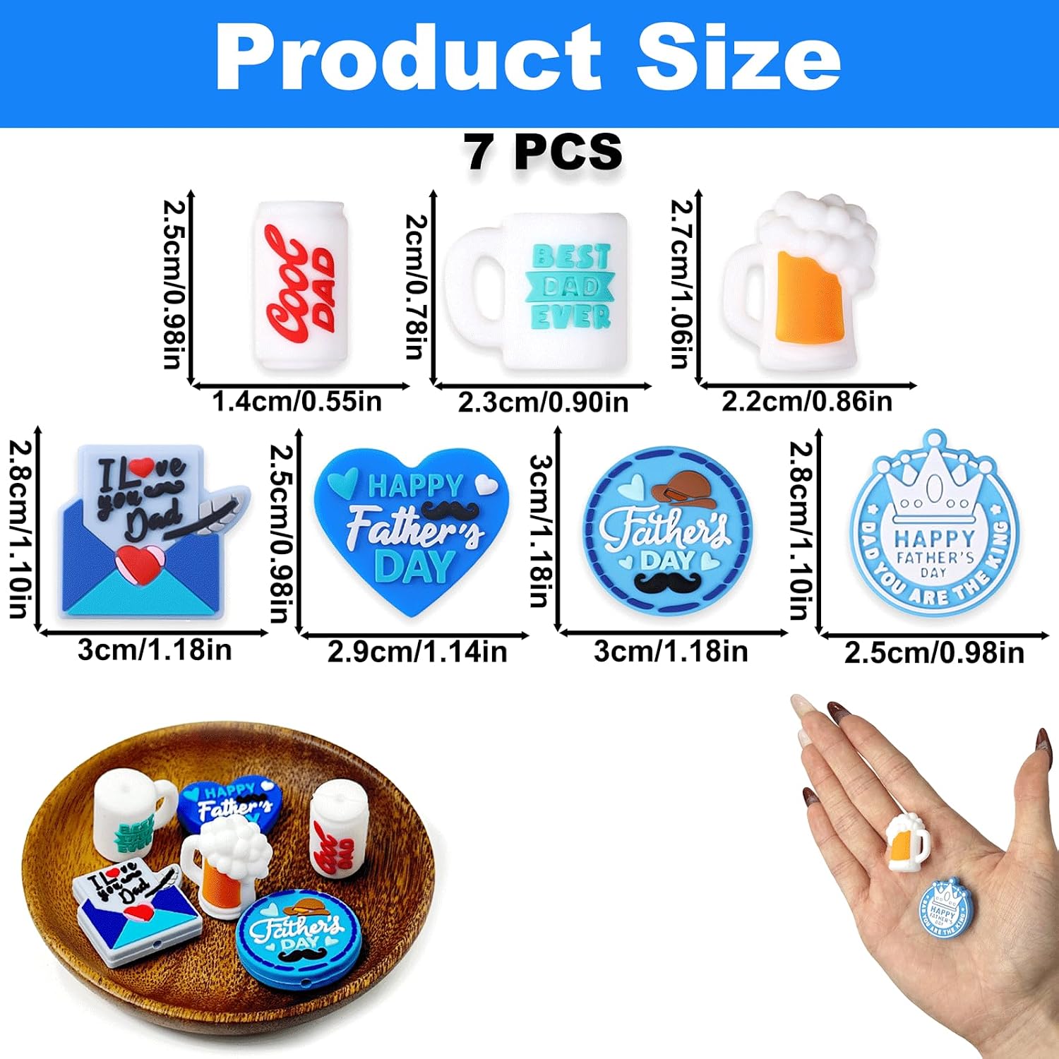 7PCS Father's Day Silicone Focal Beads, Envelope Beer Mug Crown Silicone Bead for Keychain Making, Father's Day Theme Bead for Pens DIY Handicraft Jewelry Bracelet Lanyard Pendants Making Accessories image 2