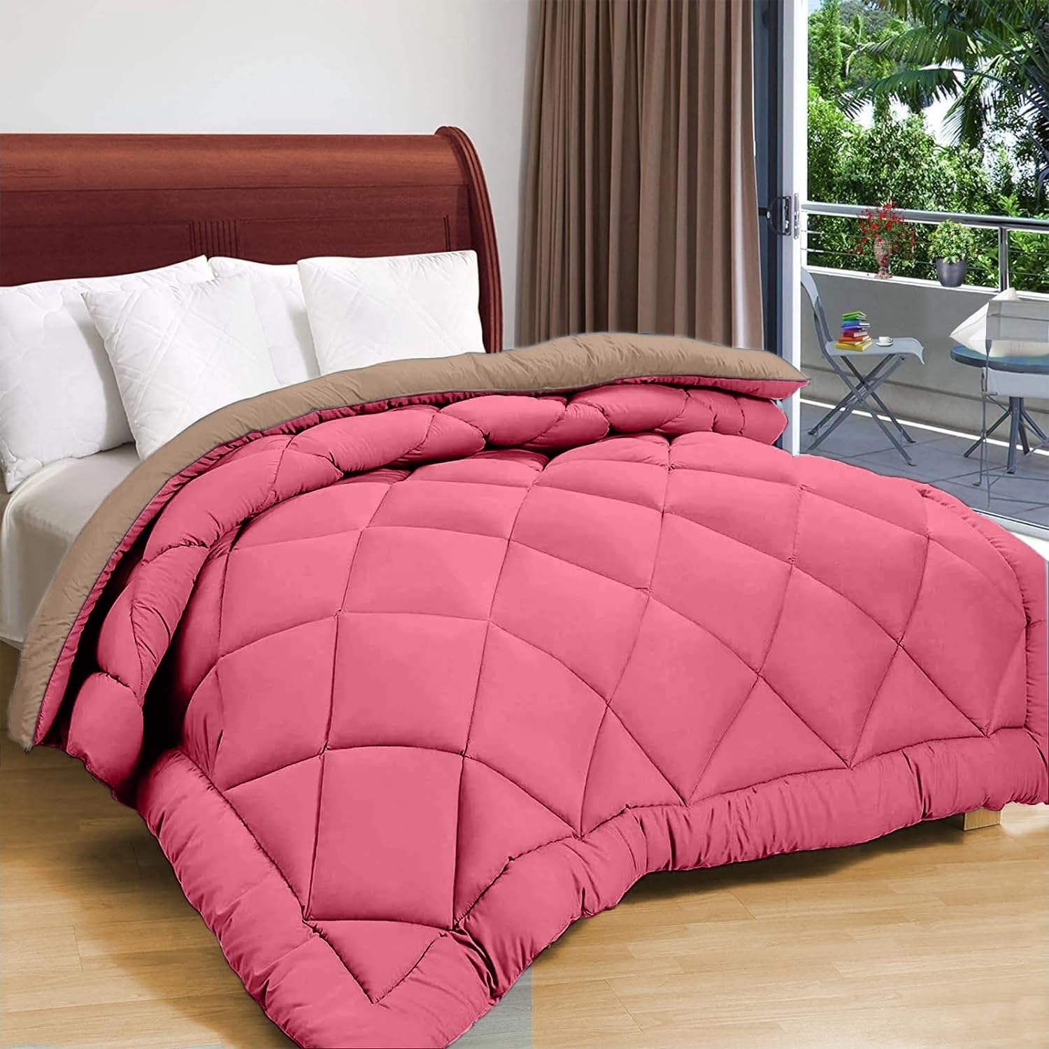 Status Contract Reversible Solid Comforter Summer AC Blanket/Double Bed Blanket for Winter/Double/GSM- 220/SIZE -220 x 215 cm (Peach and Beige)-picture-26