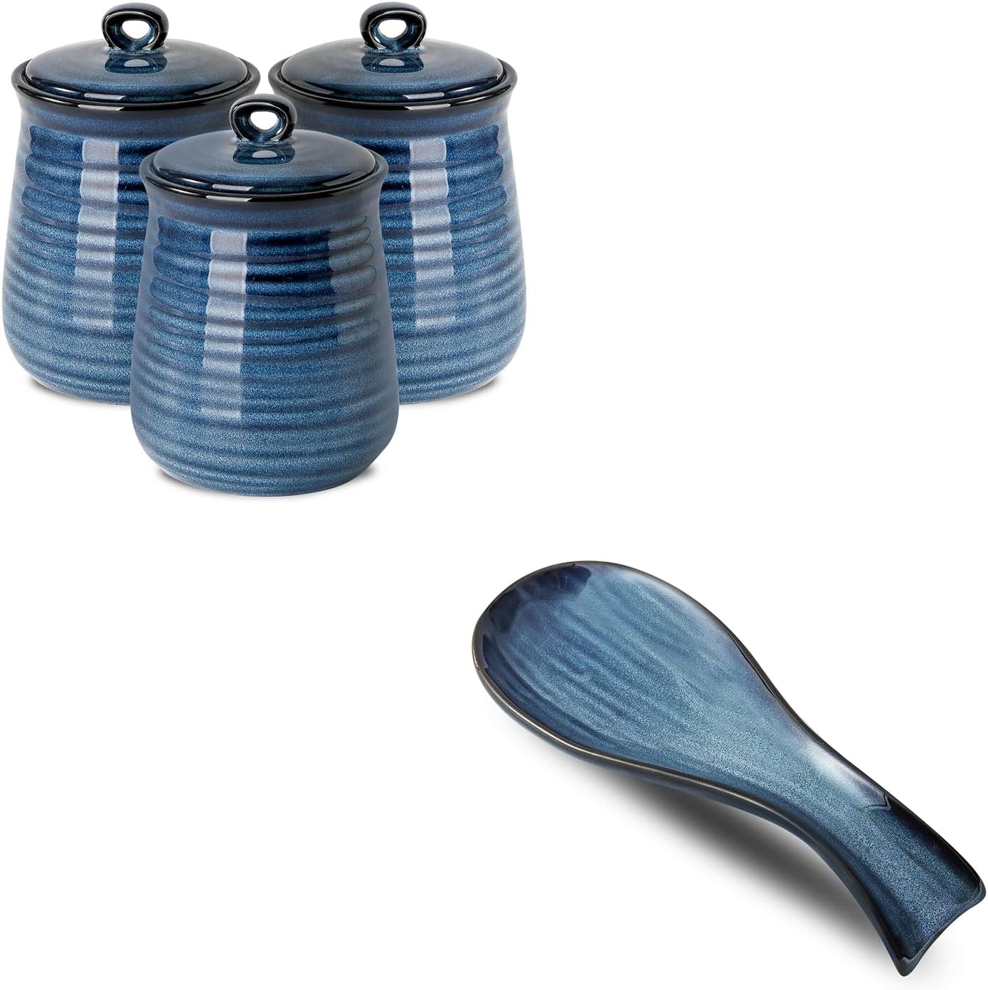 Hasense 25 OZ Coffee Canisters Set of 3 and Navy Spoon Rest Bundle