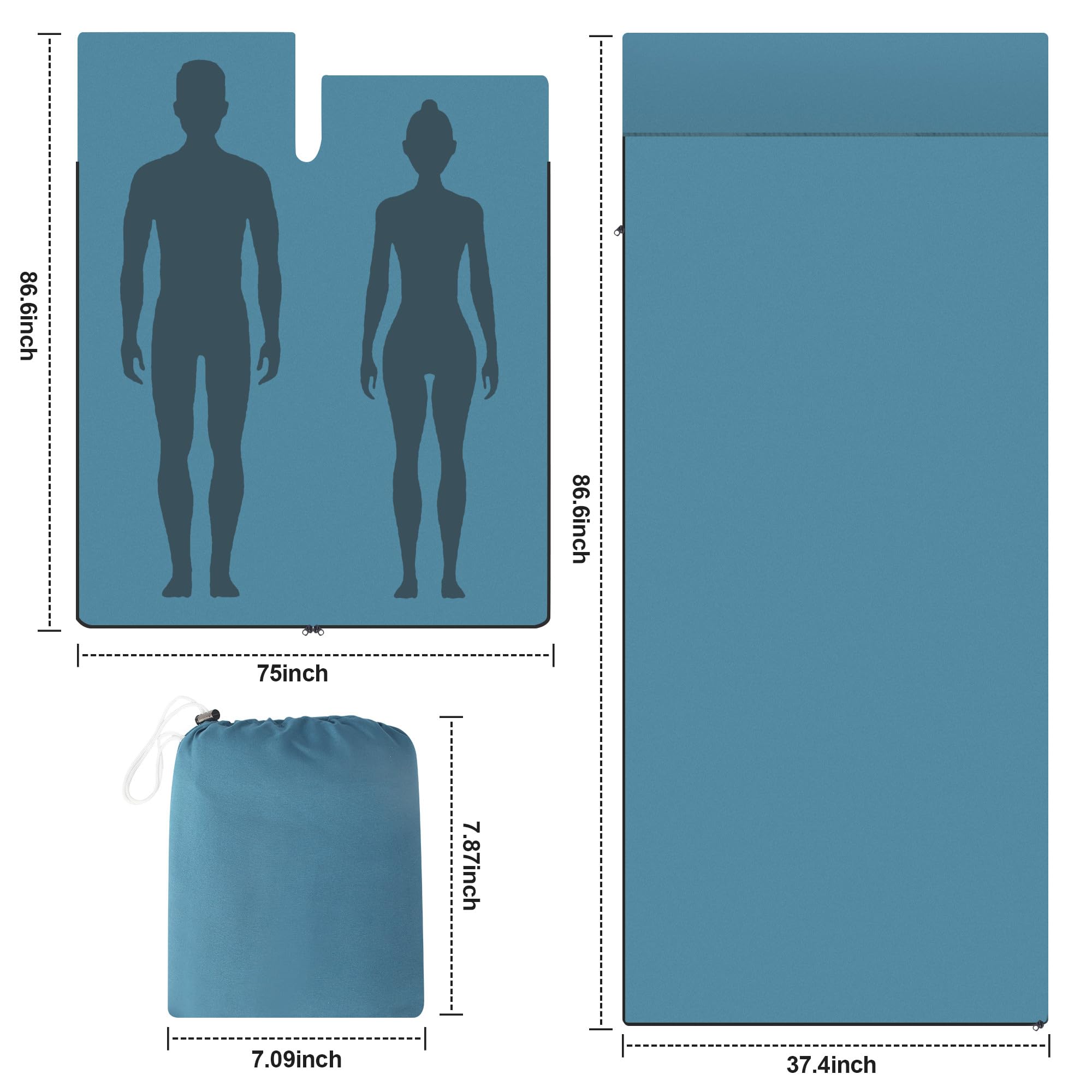 Saco de Dormir 2 en 1 220 x 95 cm Funda Interior Manta con Cremallera Compartimento para Almohada Campamento Mochilero