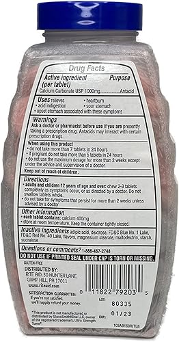 Miniatura 2 de Rite Aid Tabletas masticables antiácidos ultra fuertes, sabores surtidos de bayas, 160 unidades, carbonato de calcio de 1000 mg, alivio rápido de