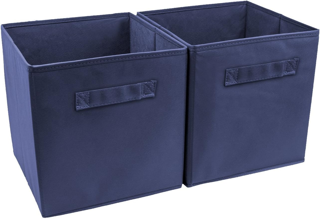 Foldable Cloth Storage Cube Basket Bin (2 Pack, Navy Blue