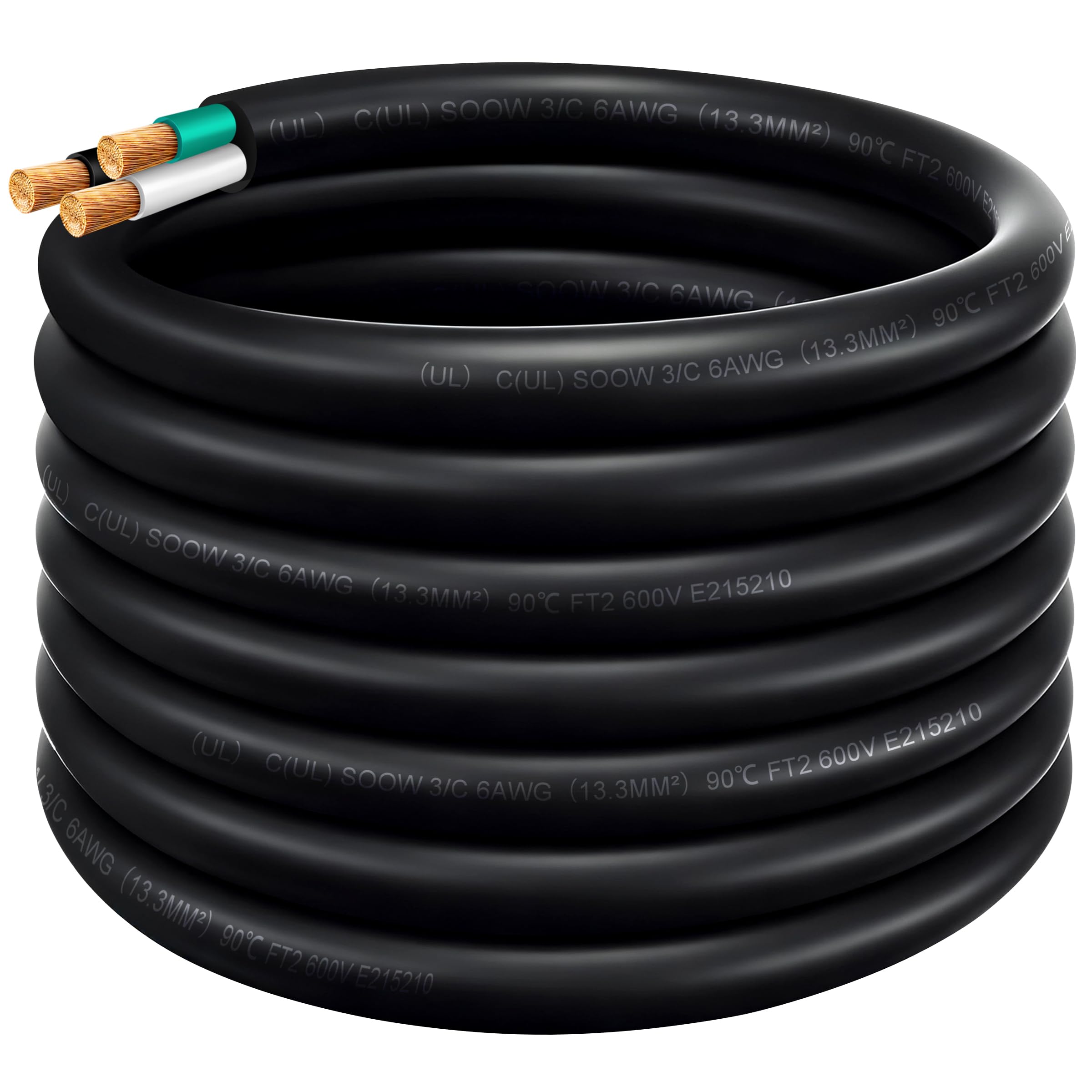 Portable Power Cable SOOW 600V, 6/3 Electric Cable, 6 AWG Electric Wire for Motor Leads, Portable Lights, Battery Chargers and Machinery, 50FT