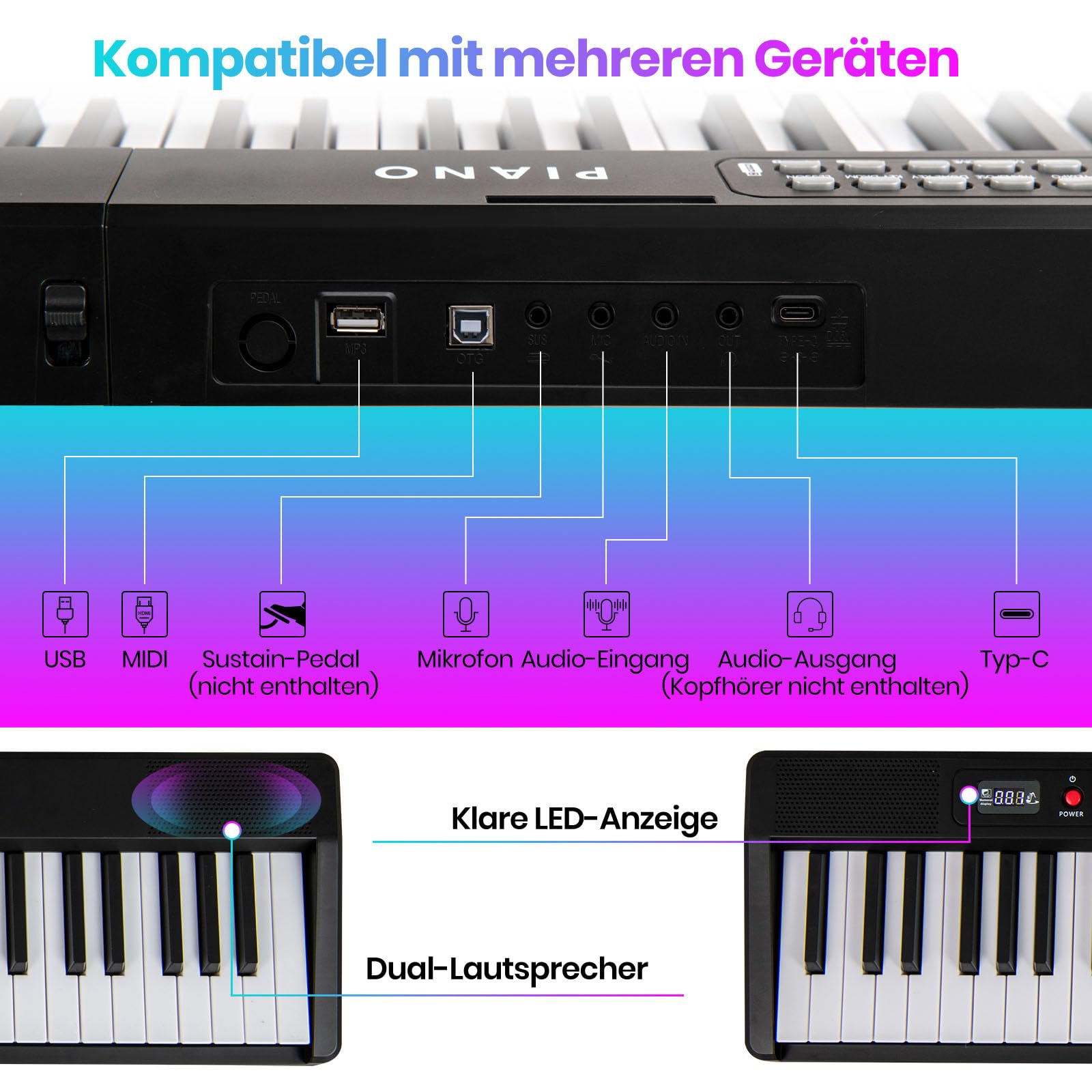 GOPLUS Elektronisches Klavier mit 88 Tasten, zusammenklappbares Digitalpiano mit Aufbewahrungstasche, Notenständer & Mikrofon, tragbares Keyboard in voller Größe für Kinder & Erwachsene (Schwarz)