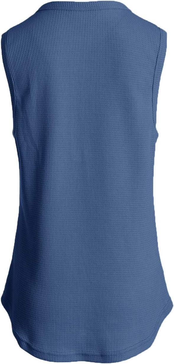 Famulily Women's Flowy Waffle Knit Tank Tops Loose Button Up V Neck Henley Shirts - Image 3