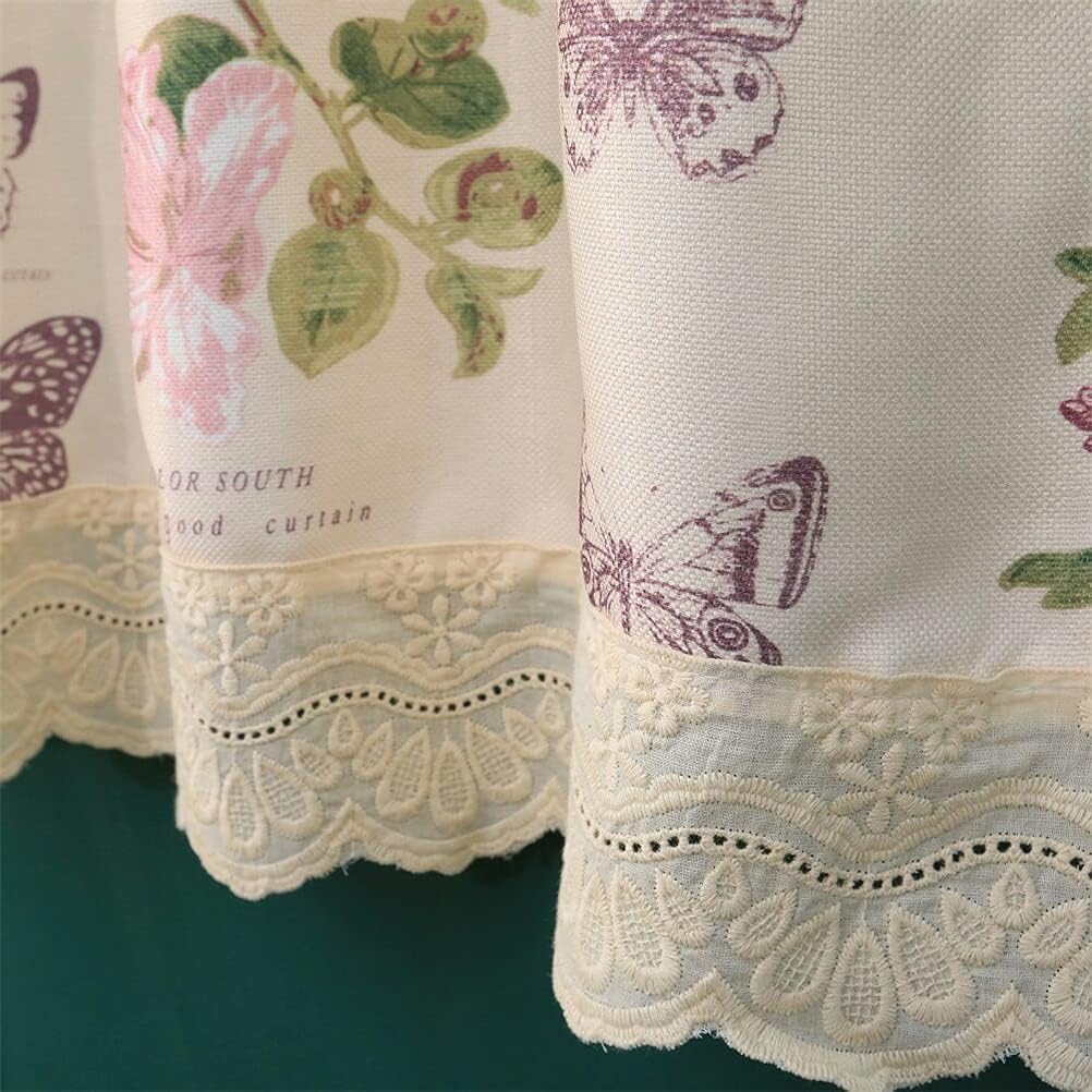 Rideau de fenêtre de cuisine, rideaux de café, rideau court for cuisine, rideau de café floral de style pastoral, mélange de coton et de polyester, cantonnière de fenêtre, demi-rideau avec passe-tring