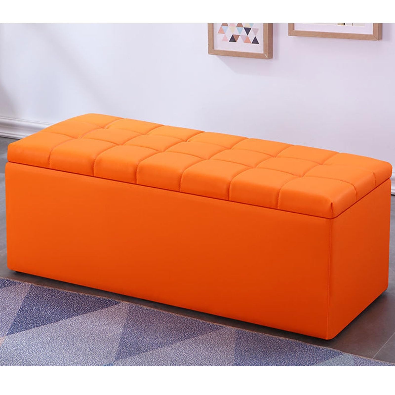 Scarpiera, Lussuosa Panca poggiapiedi con Coperchio Ribaltabile, mobiletto portaoggetti in Pelle per Ingresso, angolare Letto (Arancione, 100 x 40 cm)