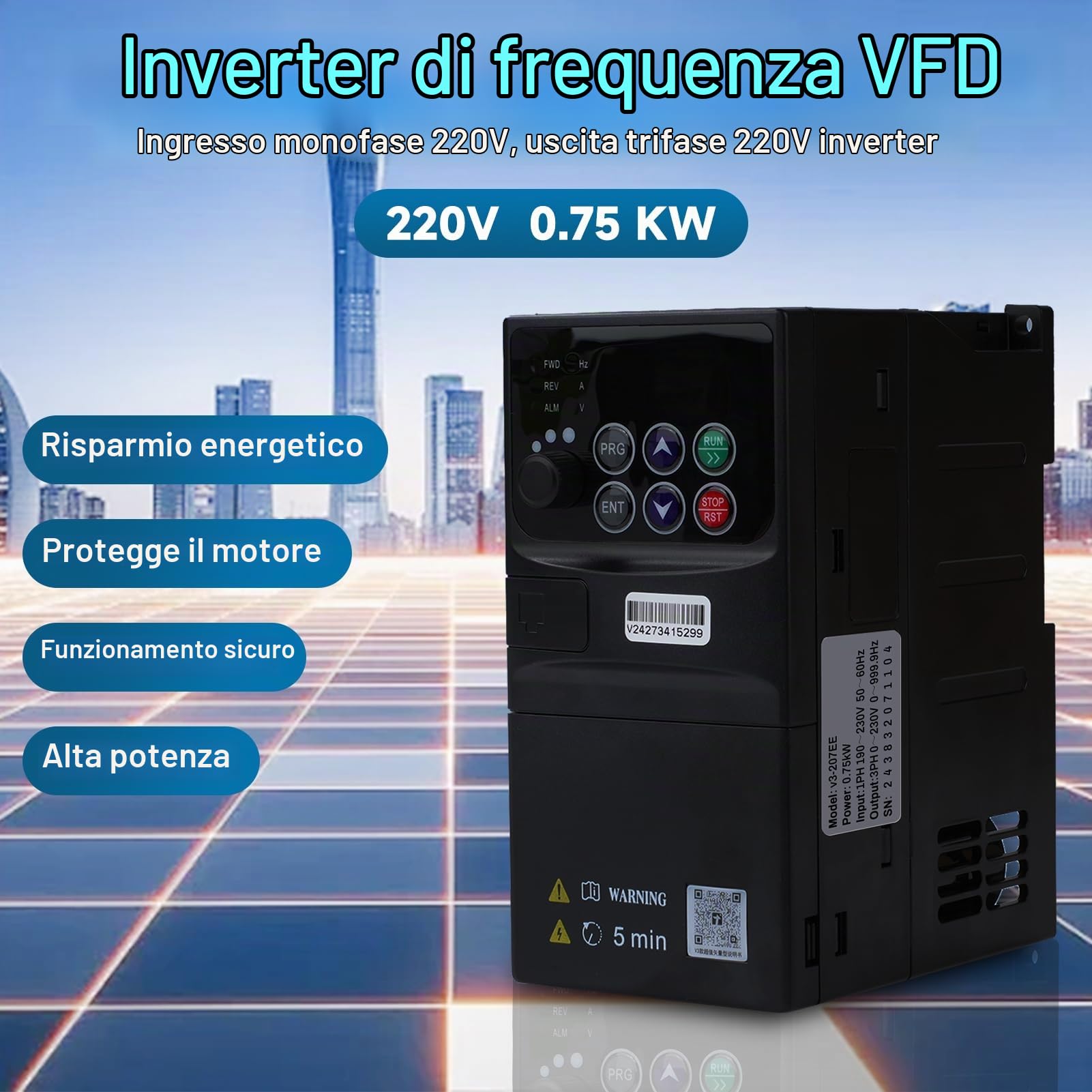 DEWIN Azionamento a Frequenza Variabile VFD,0.75KW 220V Ingresso Monofase Uscita Trifase,Convertitore di Frequenza 220v Monofase Inverter CNC a Frequenza Variabile