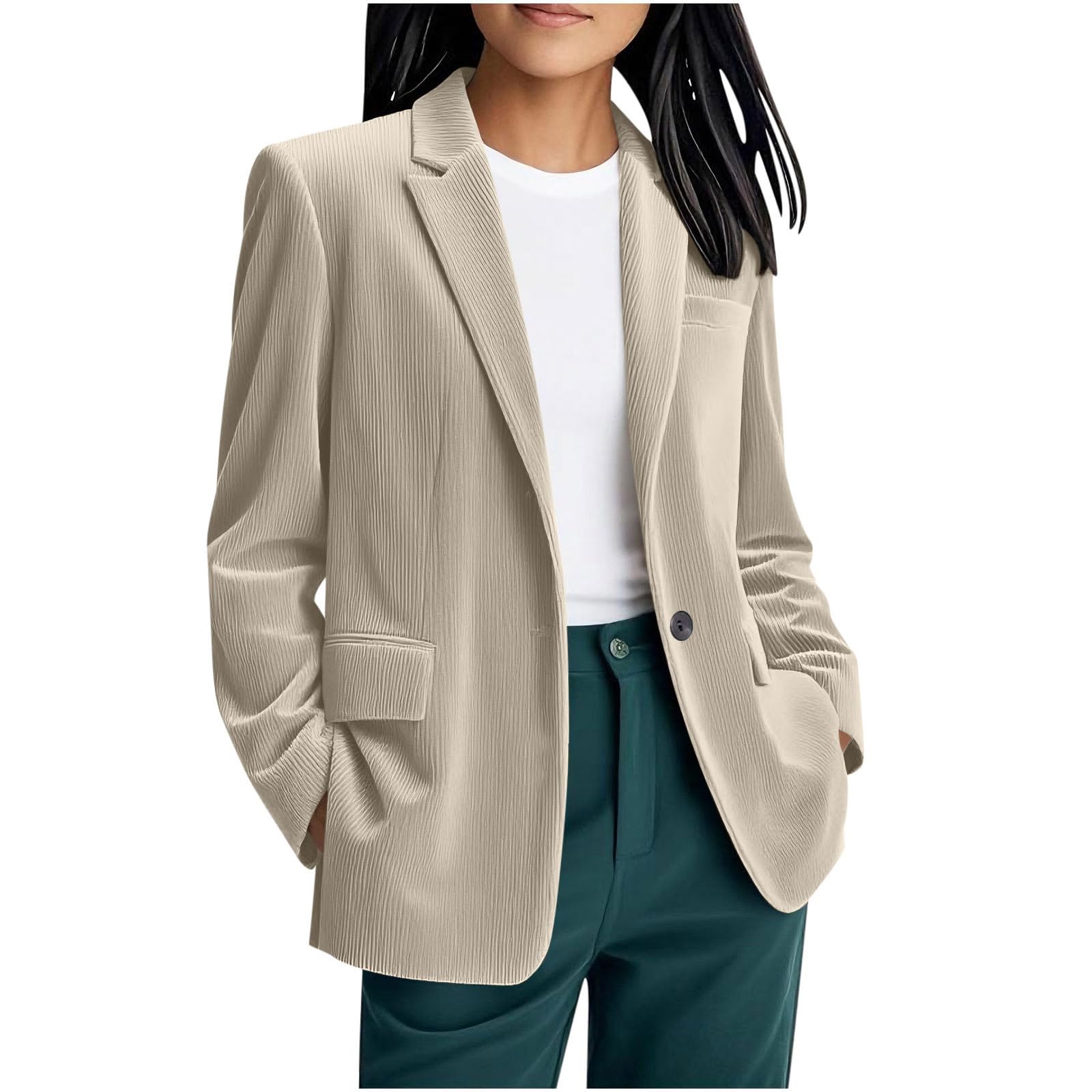 Womens Corduroy Blazers Jacket 2025 Fall Suit Business Casual 3 4 Sleeve Jackets Open Front Lapel Collar Work