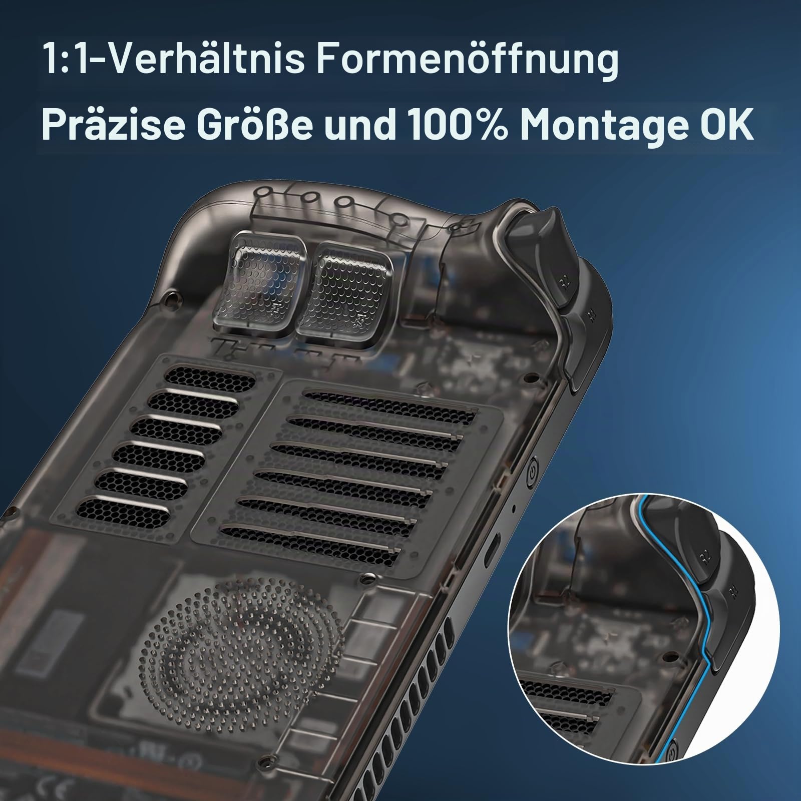 Ersatz-Rückplatte Gehäuse Faceplates für Steam Deck/Steam Deck OLED, DIY Transparentes Gehäuse mit Kühlung Vent Wärmeableitung (Transparentes Schwarz)