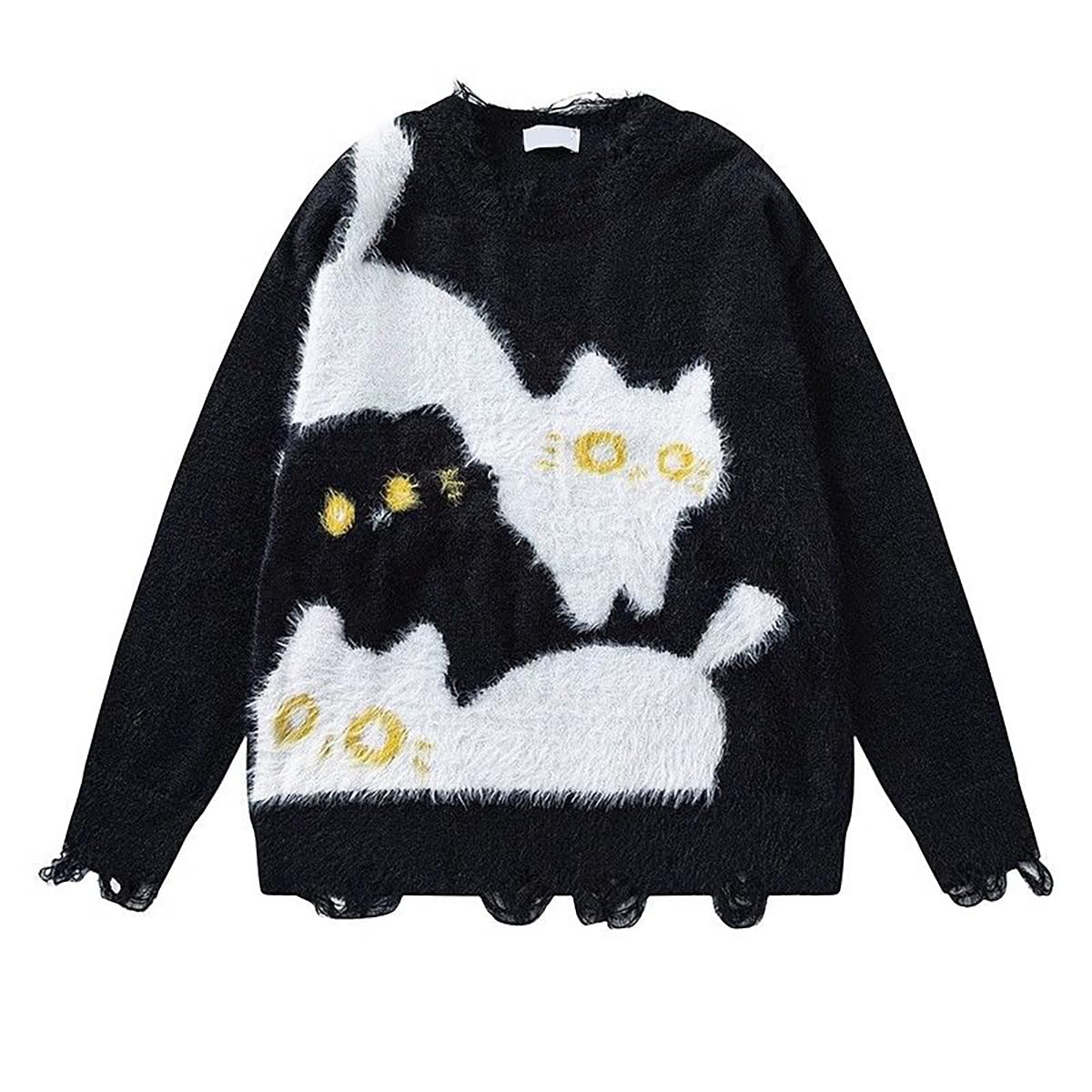 Vintage Womens Kitten Pullover Warm Sweater Lazy and Loose Autumn and Winter Long Sleeved Soft Knit Couple top