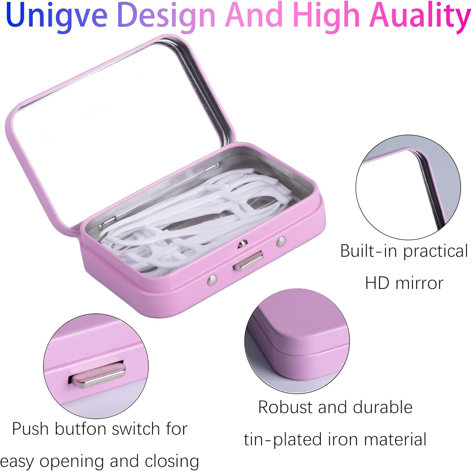 2Pack Dental Floss Portable Case with Mirror,Refillable Portable Floss Pick Holder Container,Small Floss Dispenser for Travel, Dates,Dinners and Hotels(Pink) - Image 2