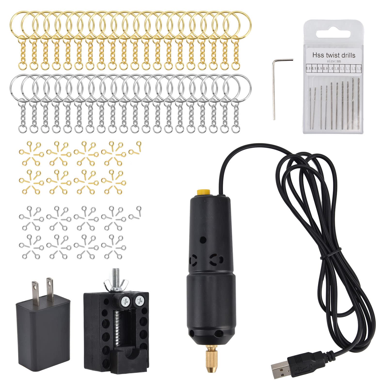 TOOLSGO Black USB Mini Electric Drill Kit Precision Srilling Machine US Plug AC 100-240V Adjustable Power Tool for Jade Jewelry Making DIY Crafting