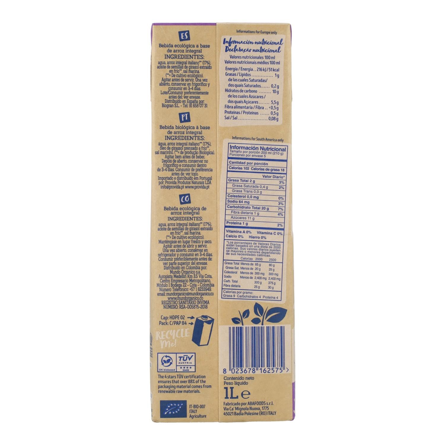 Bebida BIO Arroz Integral Isola Bio 1 L Pack 6