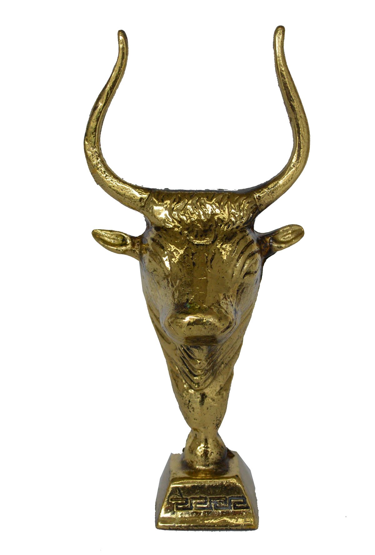 Cabeza de toro de Creta adorno histórico minoico de bronce para estanterías de salón