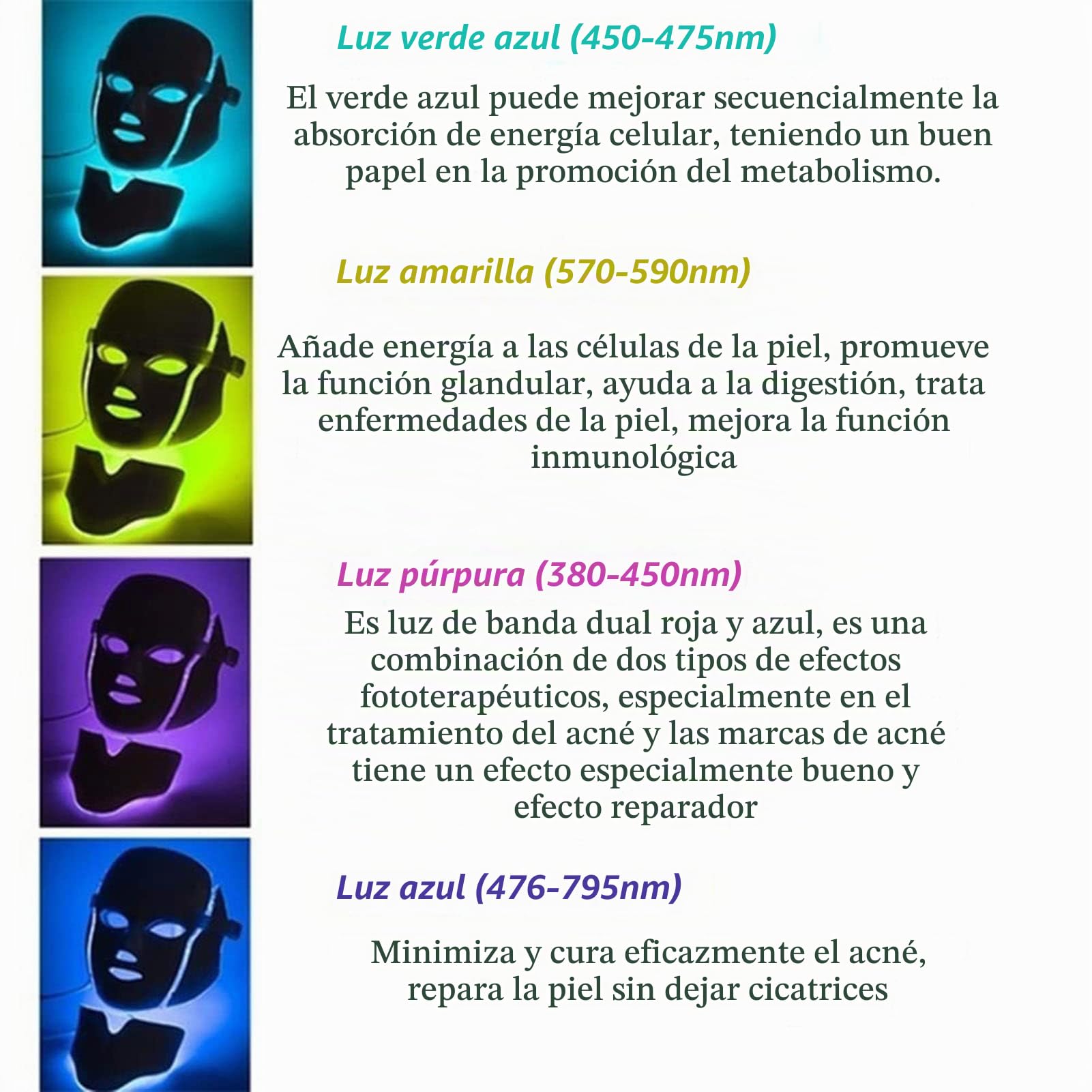 Máscara Led Facial 7 Colores, Mascara Facial Luz Led Facial Profesional, 7 Colores Terapia de luz Dispositivo de Belleza de fotones faciales, Máscara De Terapia De Luz