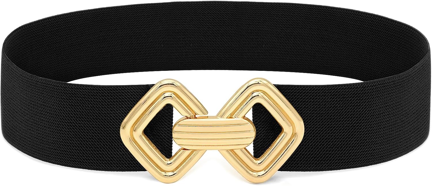 Wide Elastic Waist Belts for Women Stretchy Skinny Belts with Gold Buckle for Dresses