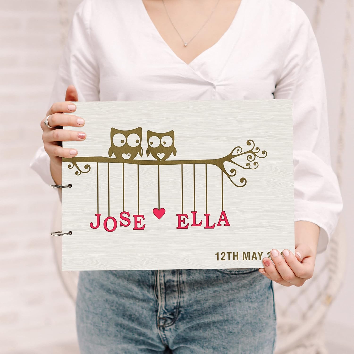 Darling Souvenir Personalized Engraved Laser Cut Wedding Guest Book Wooden Cover Sign-in Book Registry Guestbook Scrapbook-SS