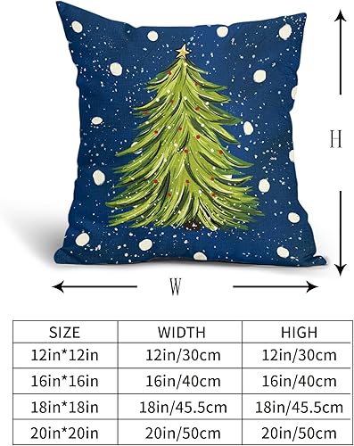 Miniatura 4 de Blue Christmas Pillow Covers 20X20 Inch Set of 2 Watercolor Green Xmas Tree Decorative Pillow Cases Winter Holiday Cotton Linen Cushion Case