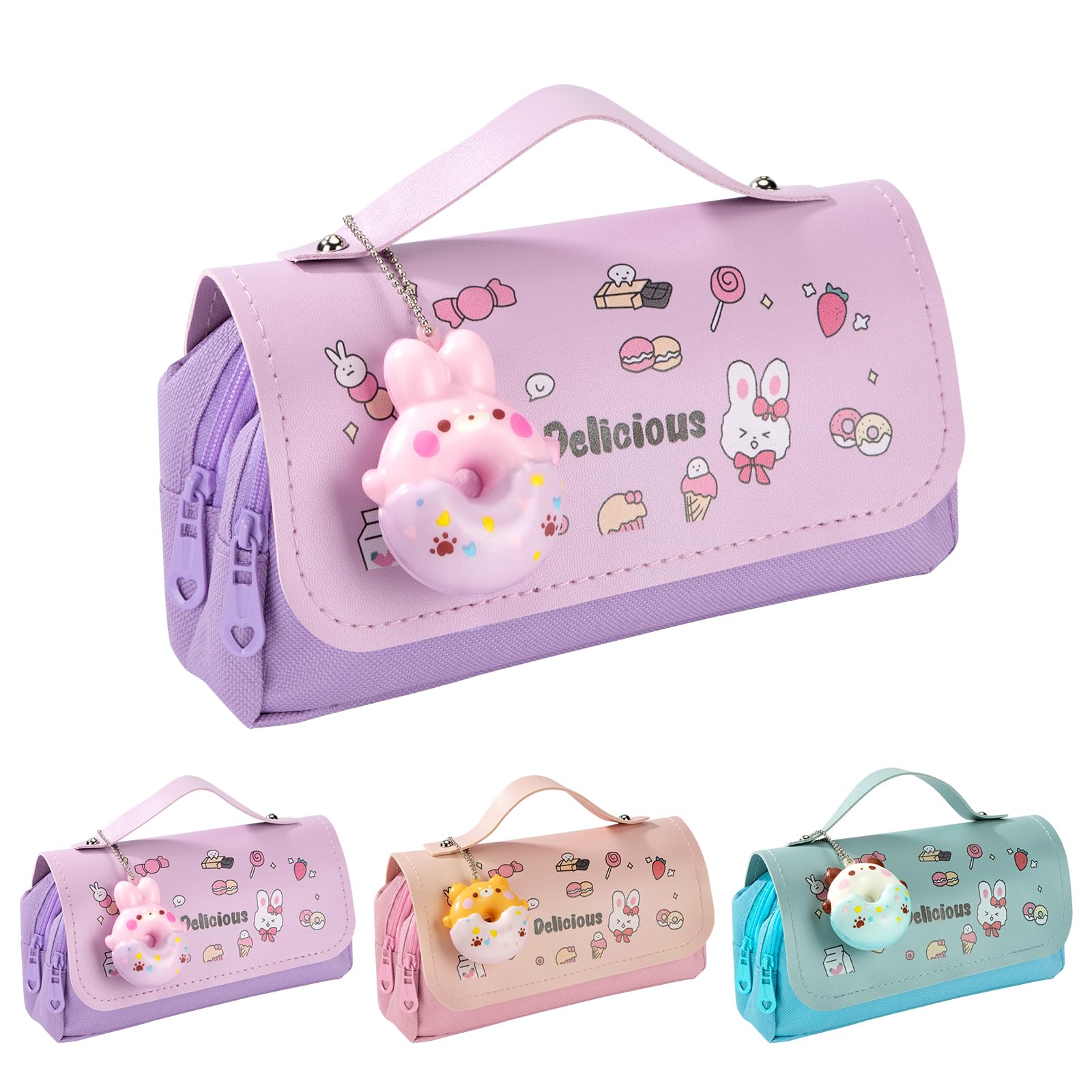 Heveer Estuche para niñas, gran capacidad, estuche con 3 compartimentos, estuche escolar, estuche para oficina, escuela, estudiantes, adolescentes, regalo lila, morado, Trousse à Crayons