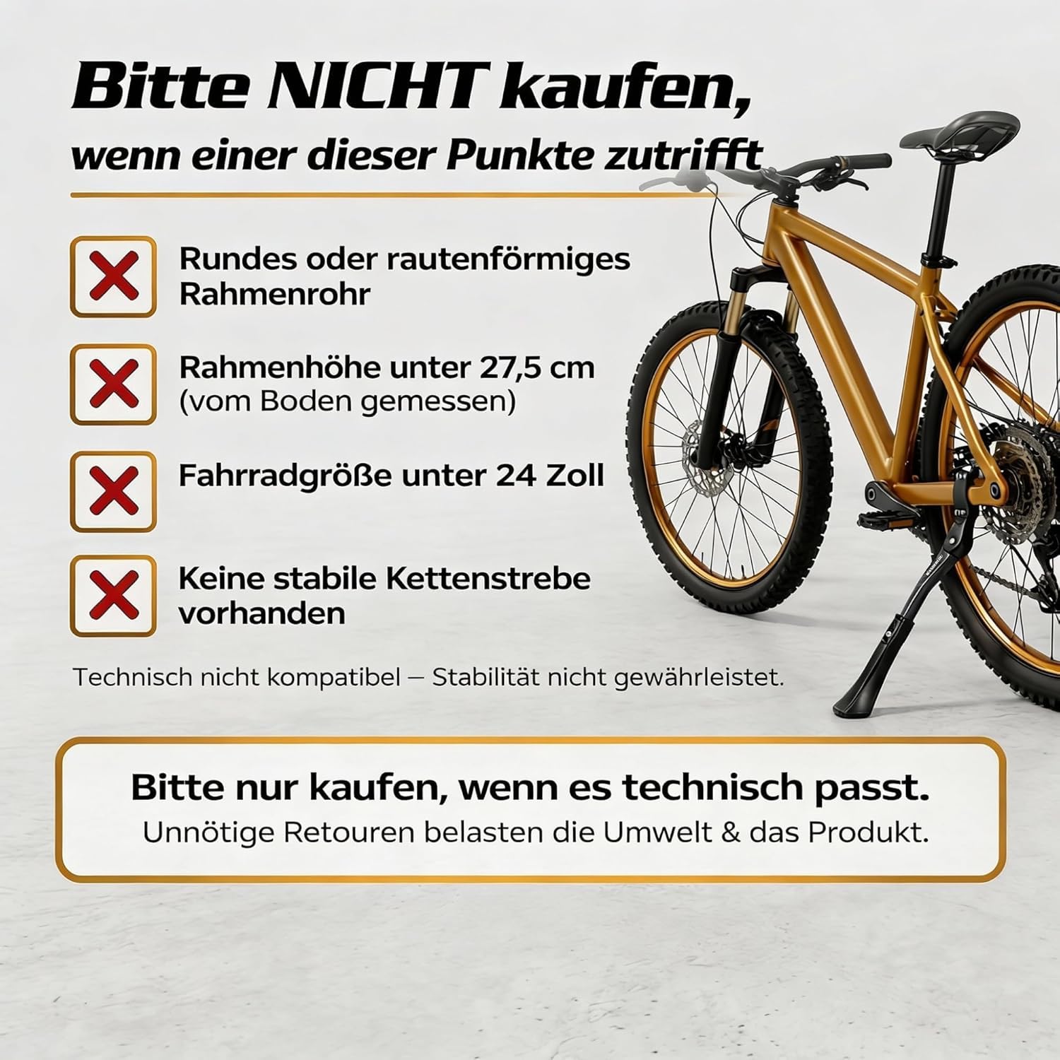 Cavalletto per bicicletta 24-29 pollici Professional Extra Stabile 45 Kg+ | Cavalletto per mountain bike/E-Bike/Citybike | Supporto per bicicletta con costruzione antiscivolo e robusta |