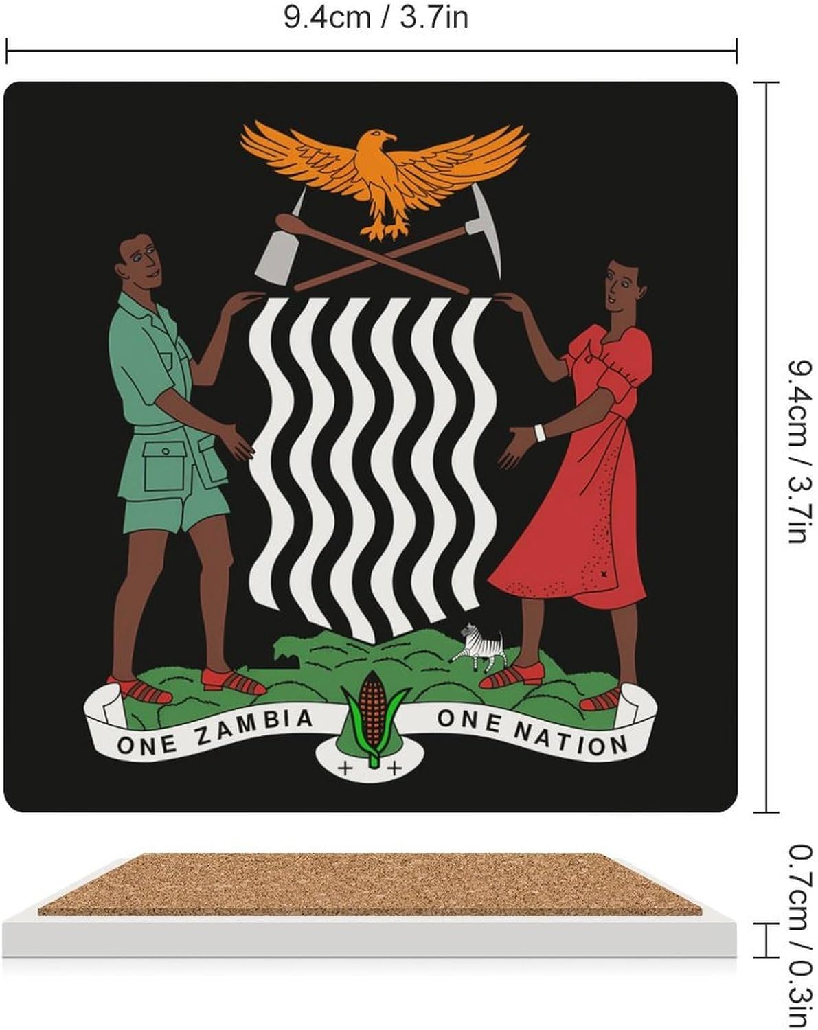 Coat of Arms of Zambia Funny Ceramic Coasters for Drinks Absorbent Cup Holder Tabletop Protector with Cork Base