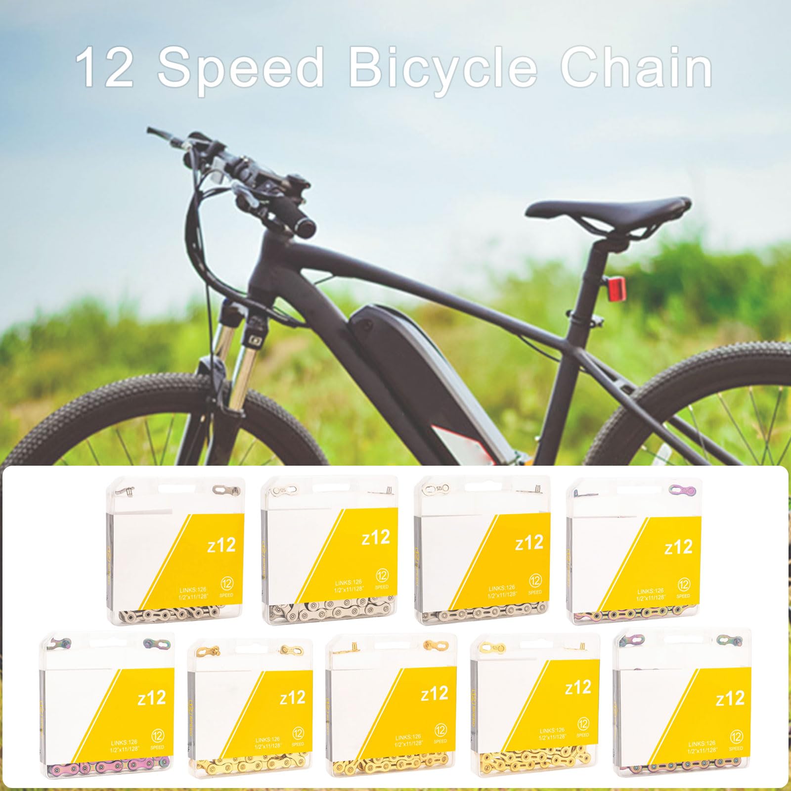 Cadena de 12 velocidades, 126 eslabones, cadena ligera para bicicletas con conector de eslabones rápidos, cadena de bicicleta de carretera, eslabones rápidos, cadena de bicicleta de montaña