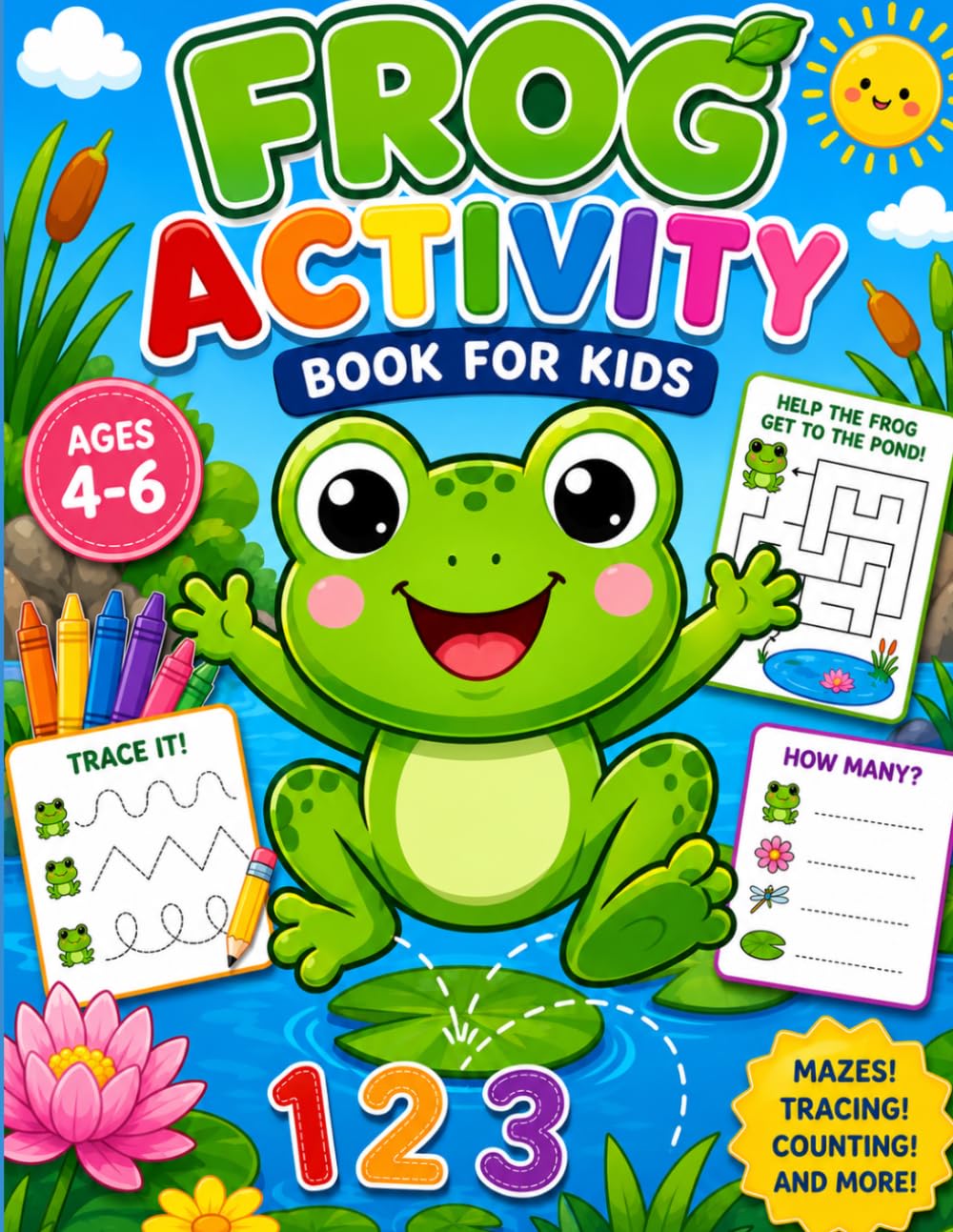 Frog Adventures Activity Book for Kids Ages 4–6: Fun Coloring Pages, Mazes, Tracing, Counting, Matching Games and Learning Activities for Preschool and Kindergarten Kids