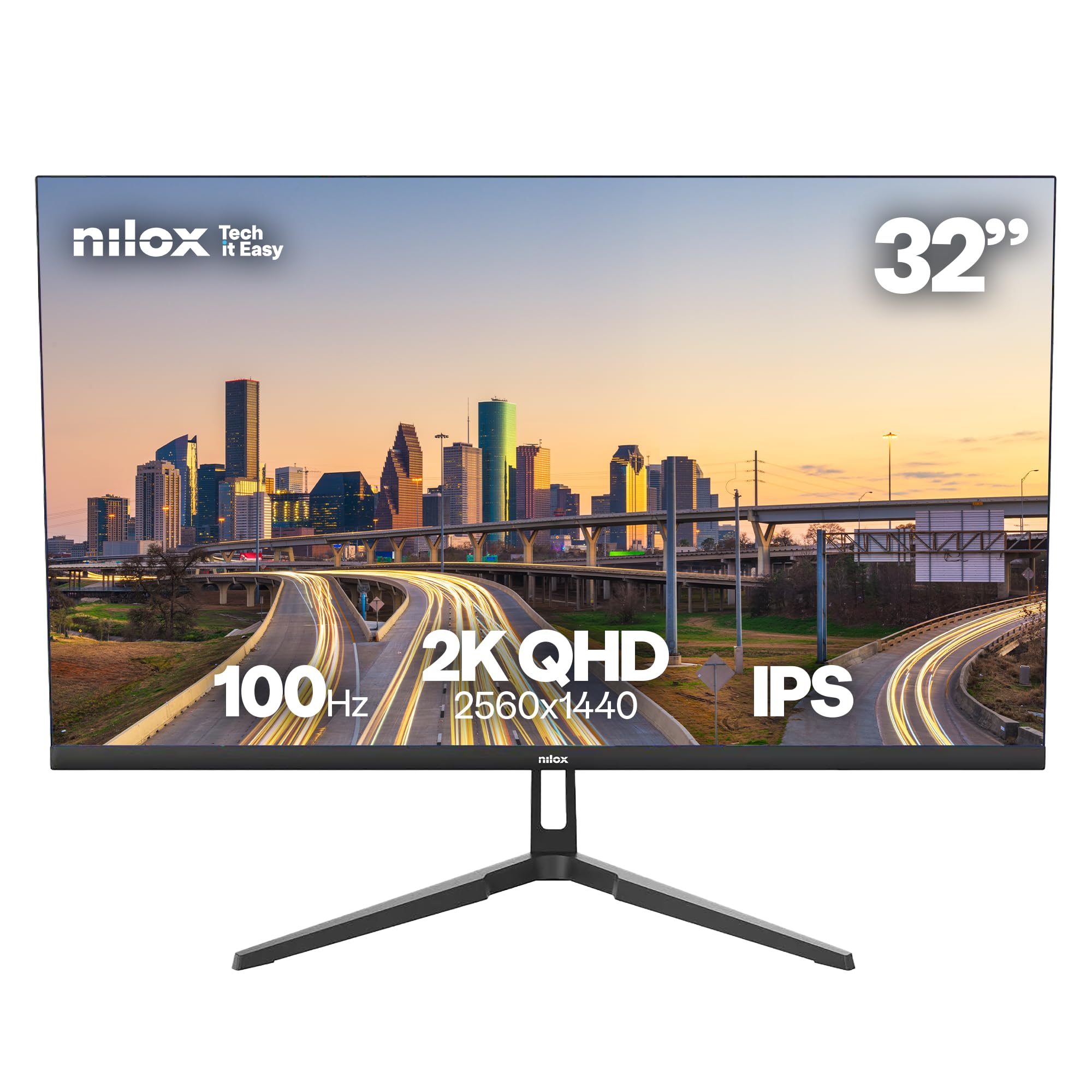 Nilox NXM322K1001 Monitor Gaming 32'' 2K QHD 2560×1440 IPS, Frecuencia 100 Hz, Tiempo de Respuesta 4 ms, Salida de Audio de 3,5 mm, Conexiones HDMI/DP, VESA 100×100 mm