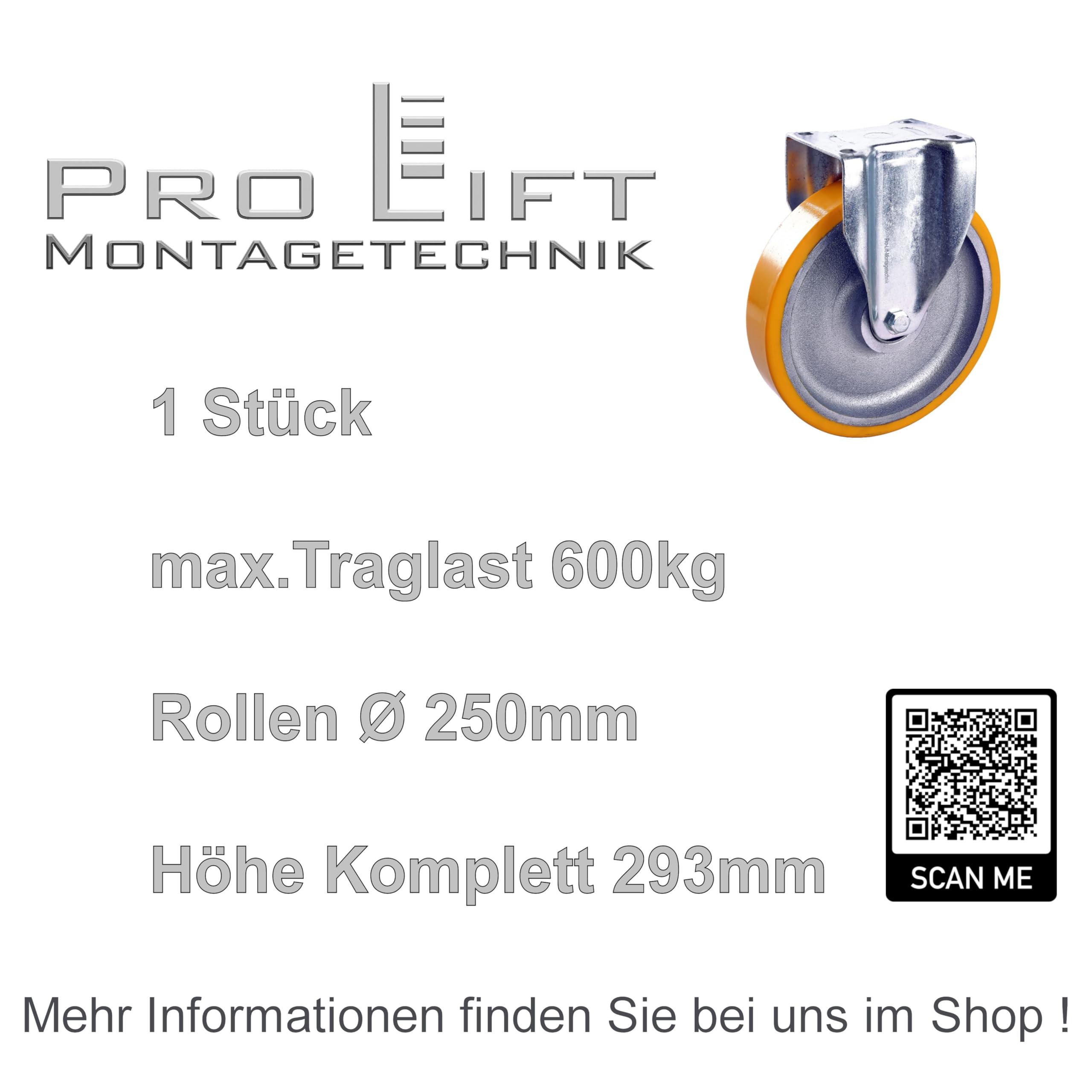 1 Stück: 600kg Bockrolle, Ø250mm, PU-Rollenbelag, M, 01926