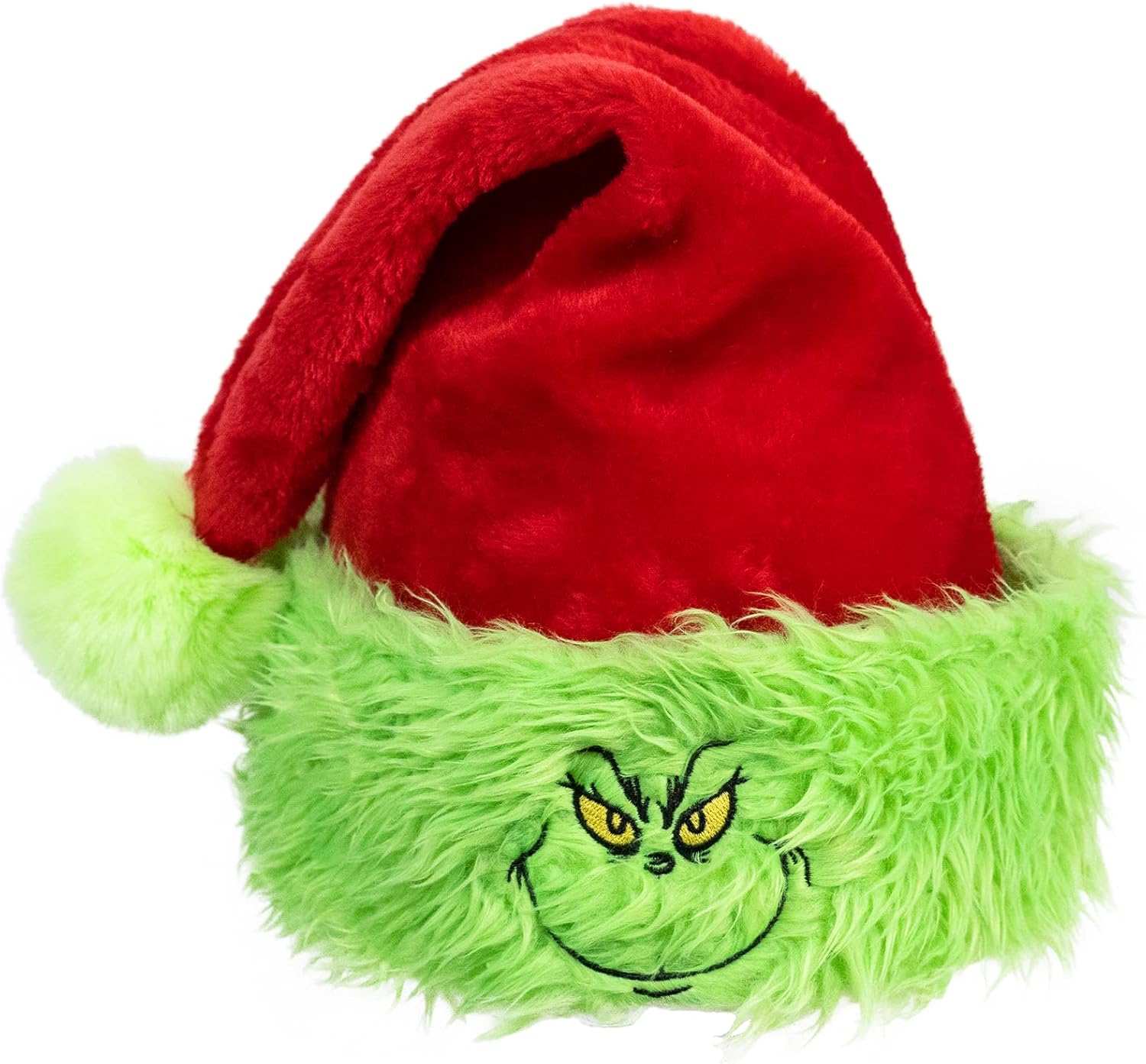 Santa Hat for Unisex Adults,Velvet Christmas Hat with Funny Elf Monster Face for Women or Men,New Year Party Headwear (Adult)