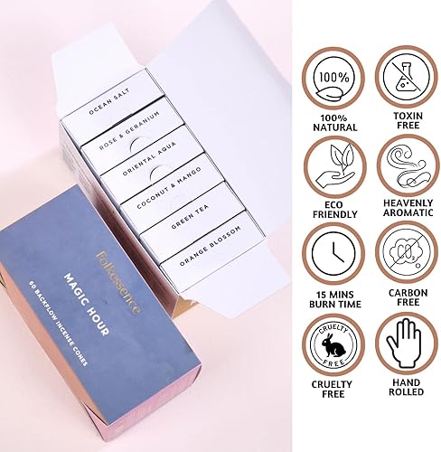 Miniatura 2 de Folkulture Conos de incienso de reflujo para cascada, juego de 6 conos de incienso de cascada perfumados, té verde de sal oceánica, rosa y geranio,