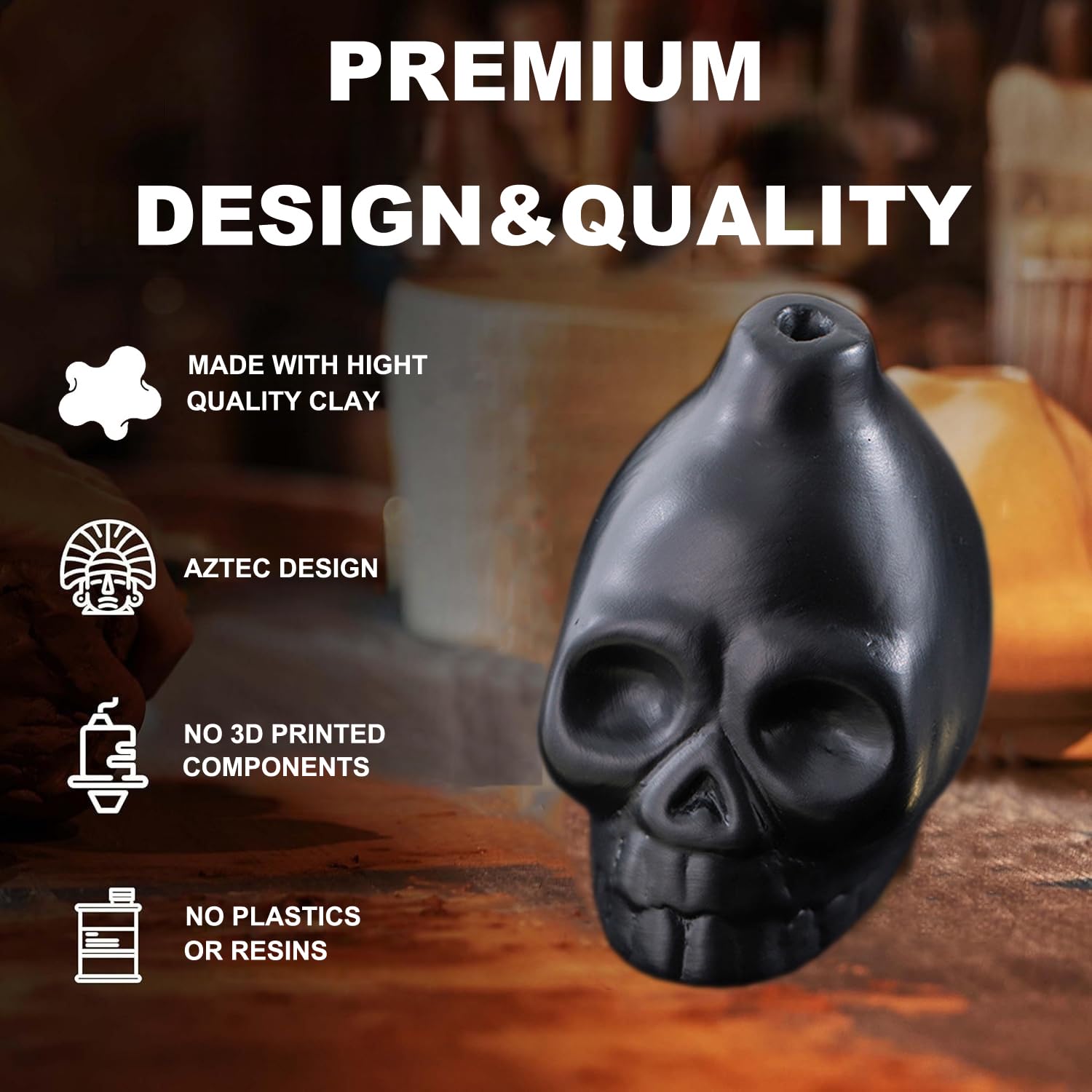 Aztec Skull Scream Whistle - Large, Black