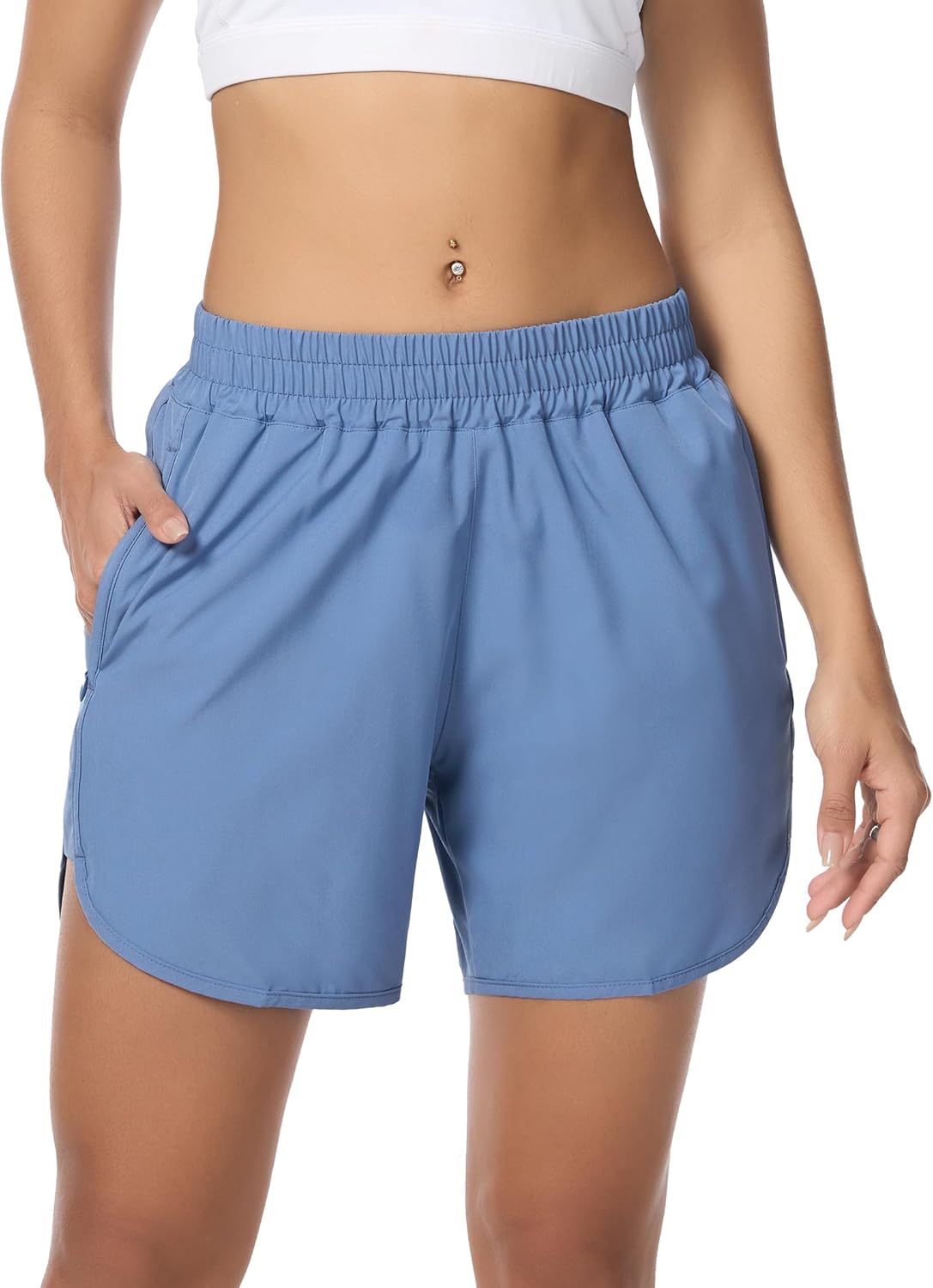 SILKWORLD Women's Running Shorts Hight Waist 5" Summer Athletic Gym Workout Fashion Short with Liner and Zipper Pockets