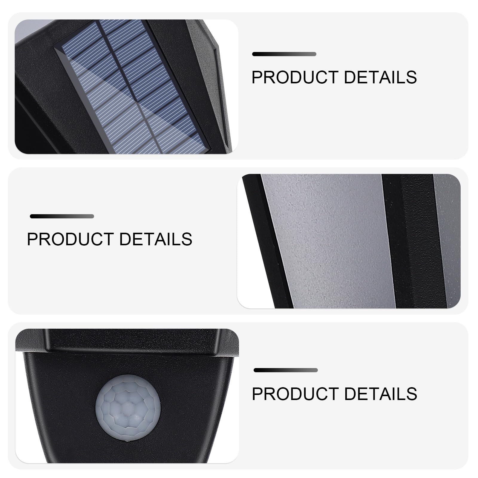 Beavorty Solar Außenleuchte Wandleuchte mit Bewegungsmelder LED Warmweiß Ip55 3.2v 500mah Akku für Garten und Korridor Schwarz