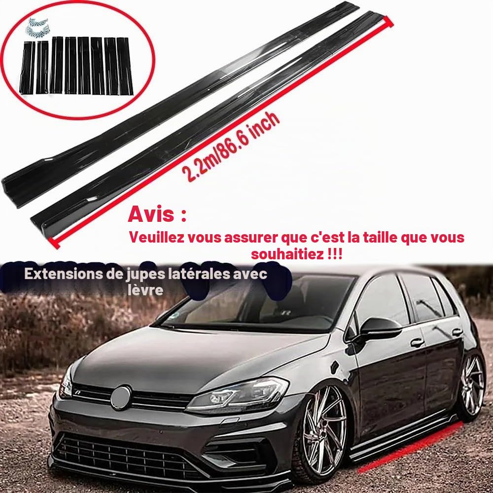 Jupes Latérales pour Seat pour Leon FR 5F pour Ibiza 6J 6L Extensions De Jupes Latérales Ailes De Diffuseur De Bas De Caisse Latérales Universelles pour Voiture Jupe Latér(Glossy Black)